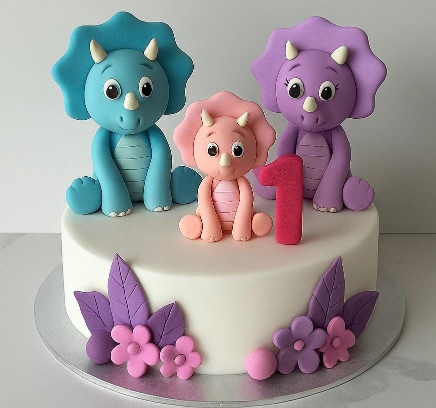 Fondant Dinosaur Cake Toppers: Handmade Dino Family Birthday Decor