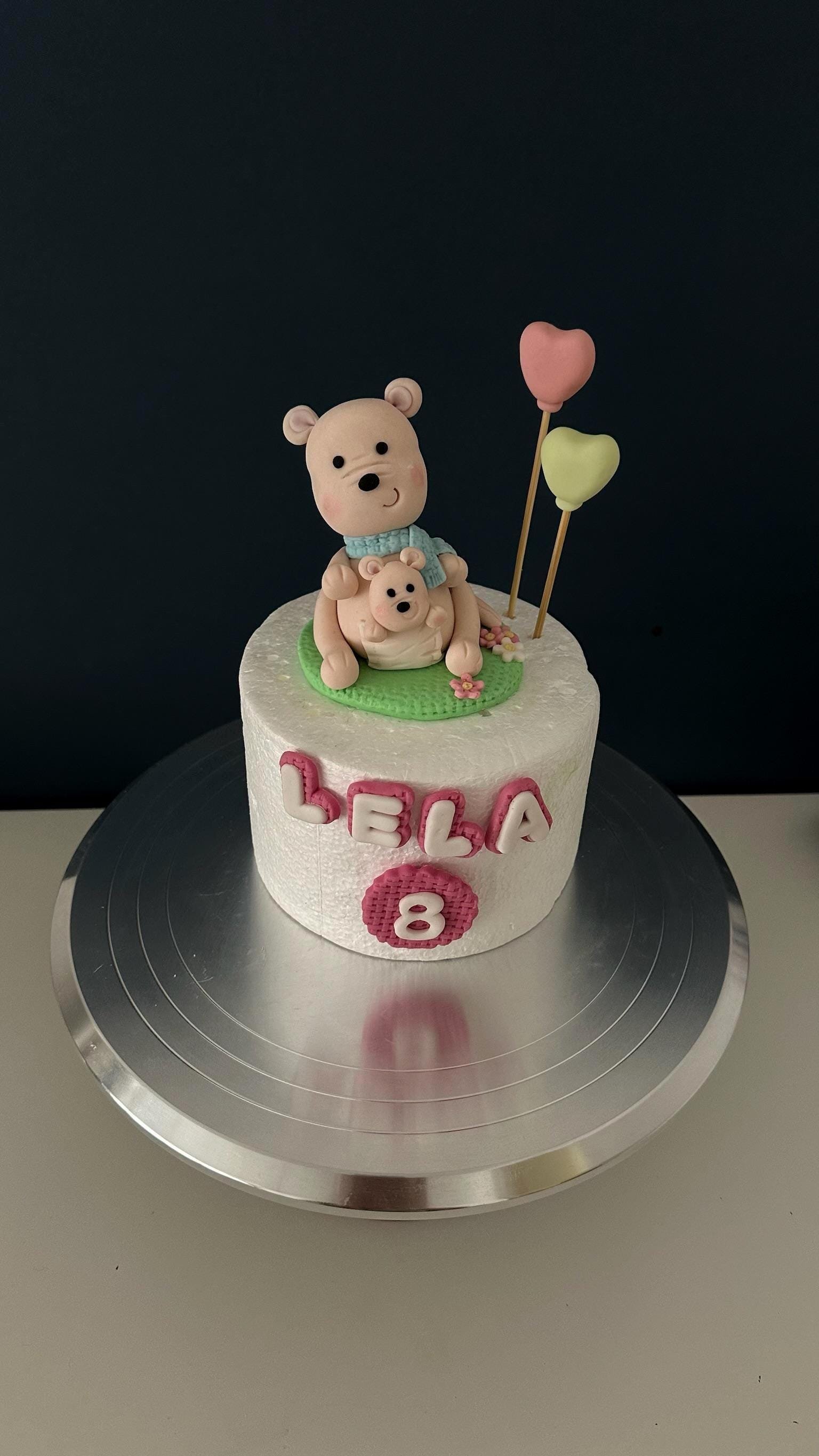 Handmade Fondant Kangaroo Cake Topper - Personalised Birthday Decoration with Name and Age -Cute Animal Cake Topper For Kids or Baby Shower.
