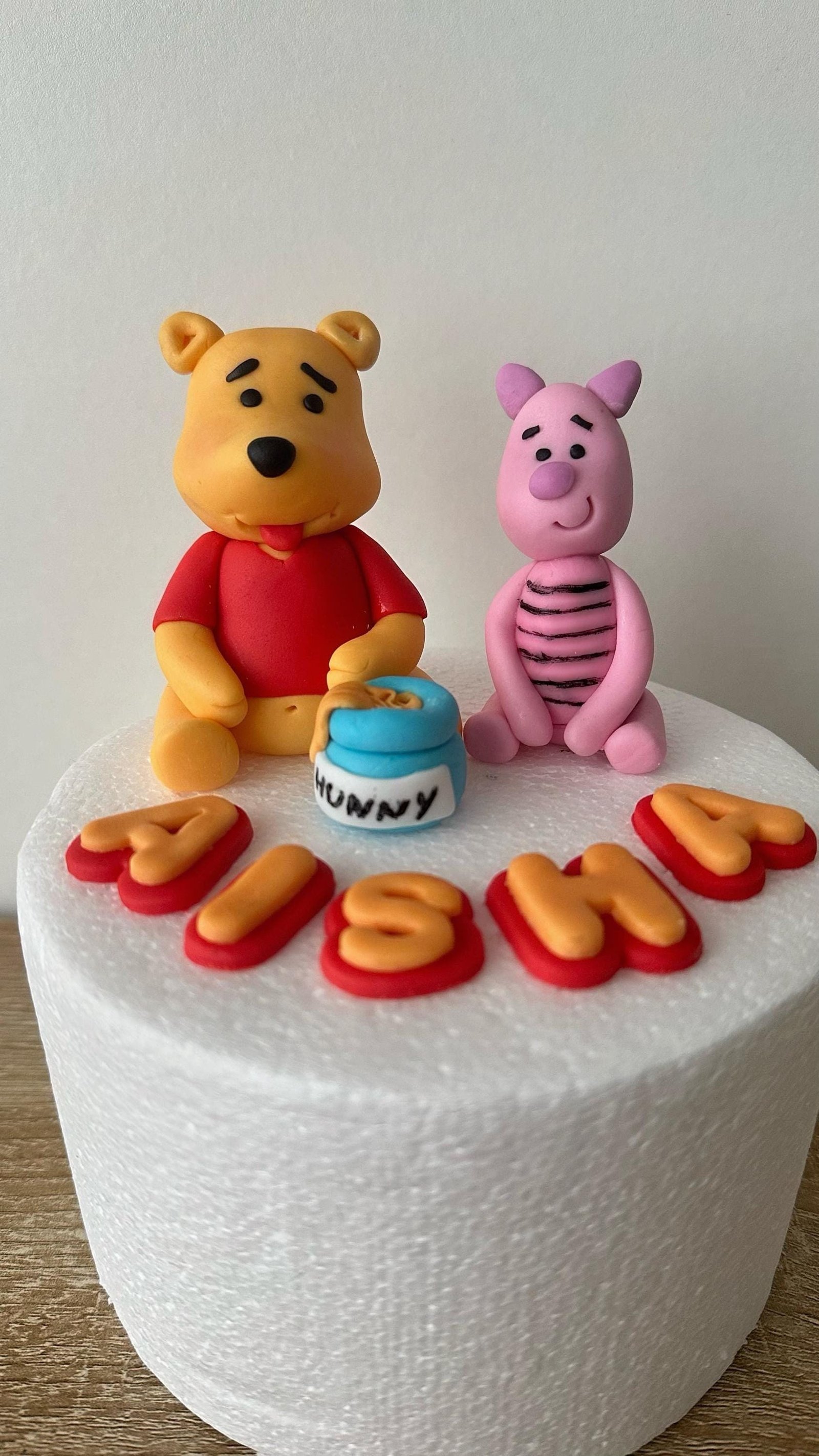 Edible Winnie the Pooh Cake Topper: Fondant Piglet, Honey Pot, Custom Name