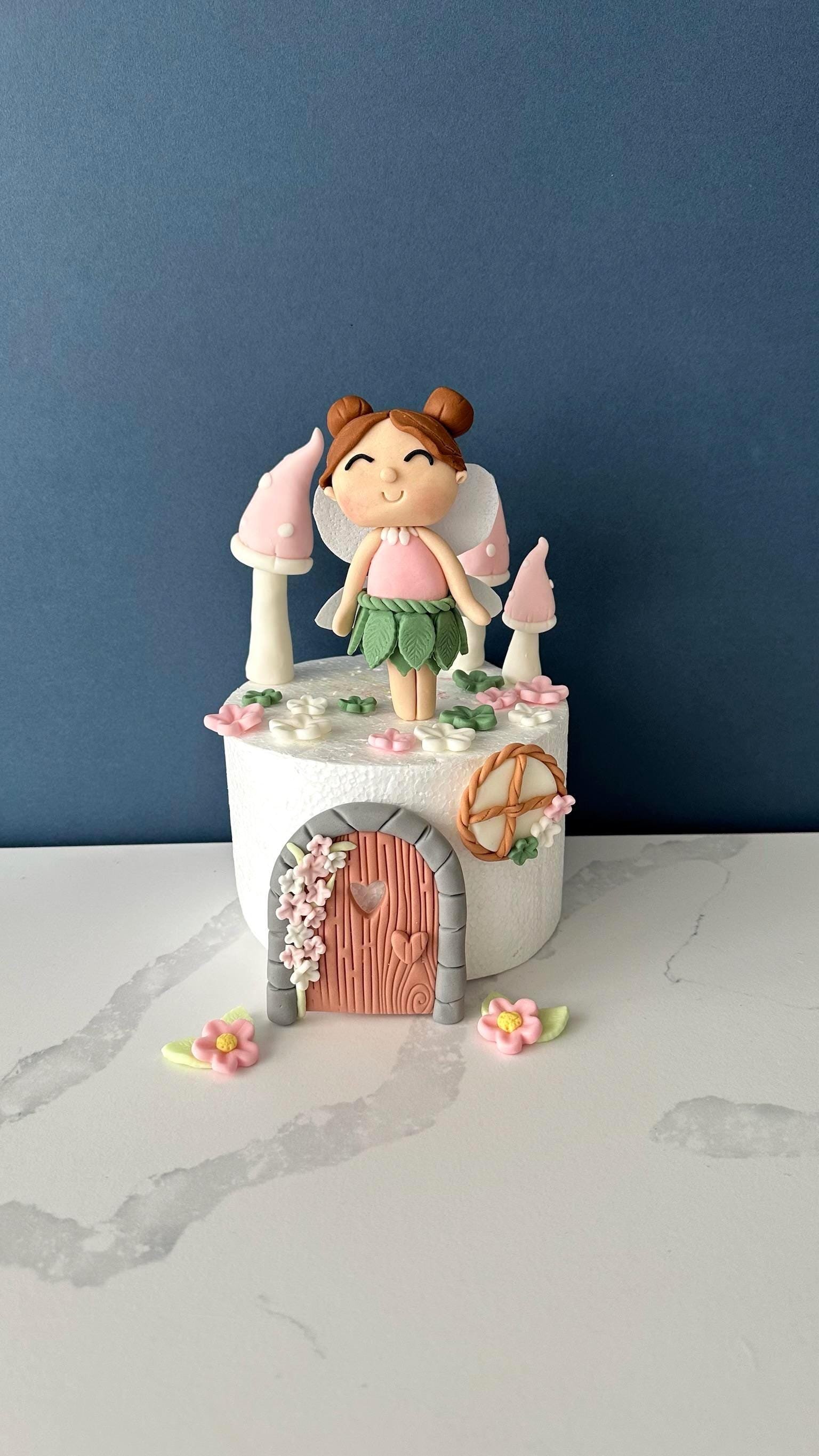 Handmade Fondant Fairy Cake Topper: Custom Name, Mushrooms & Toadstools