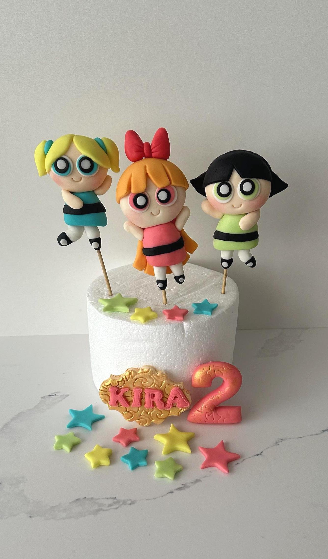 Handmade Powerpuff Girls Fondant Cake Toppers: Edible Birthday Decorations