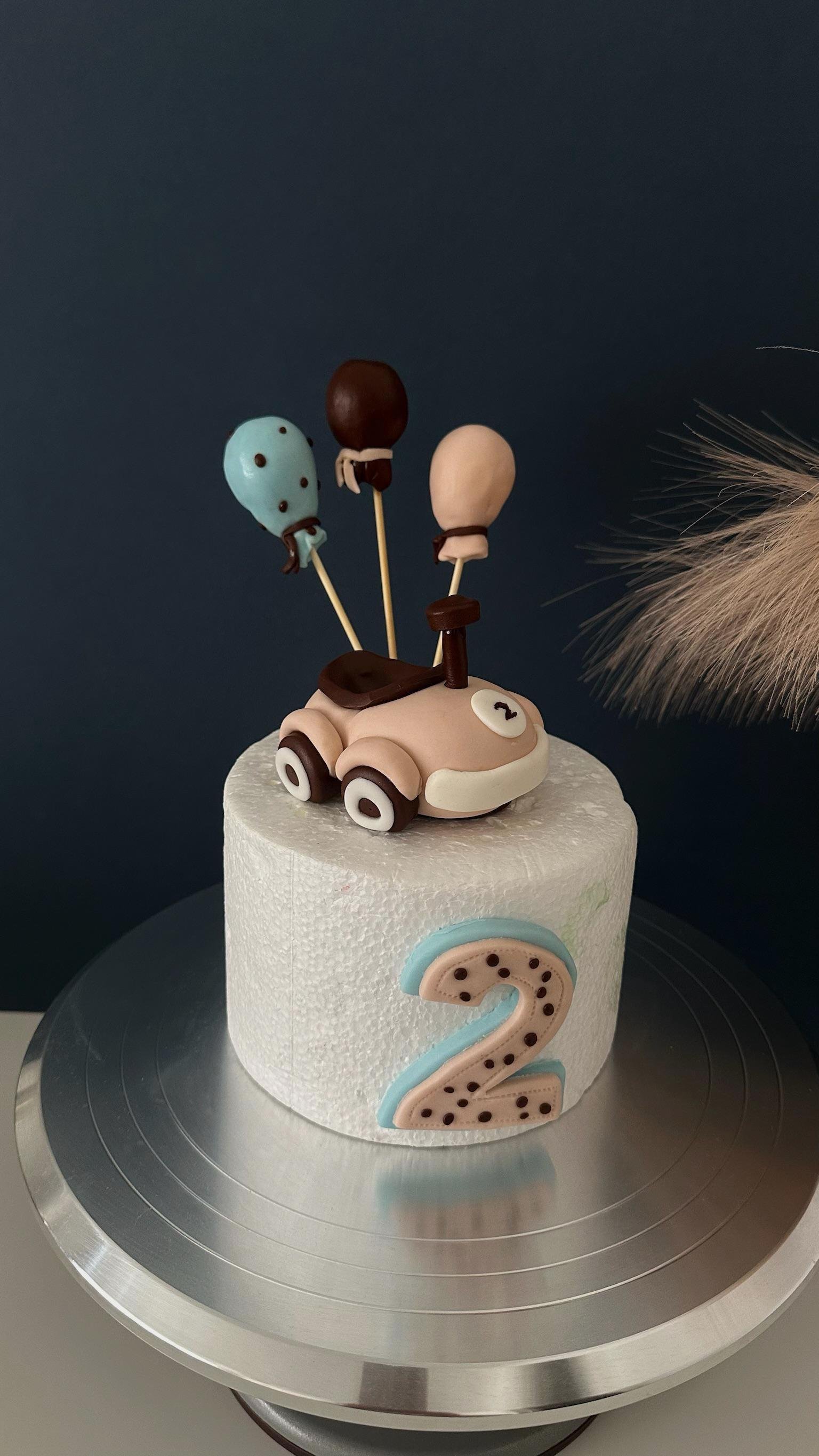 Handmade vantage Ride-on Car Fondant Cake Topper with Balloons