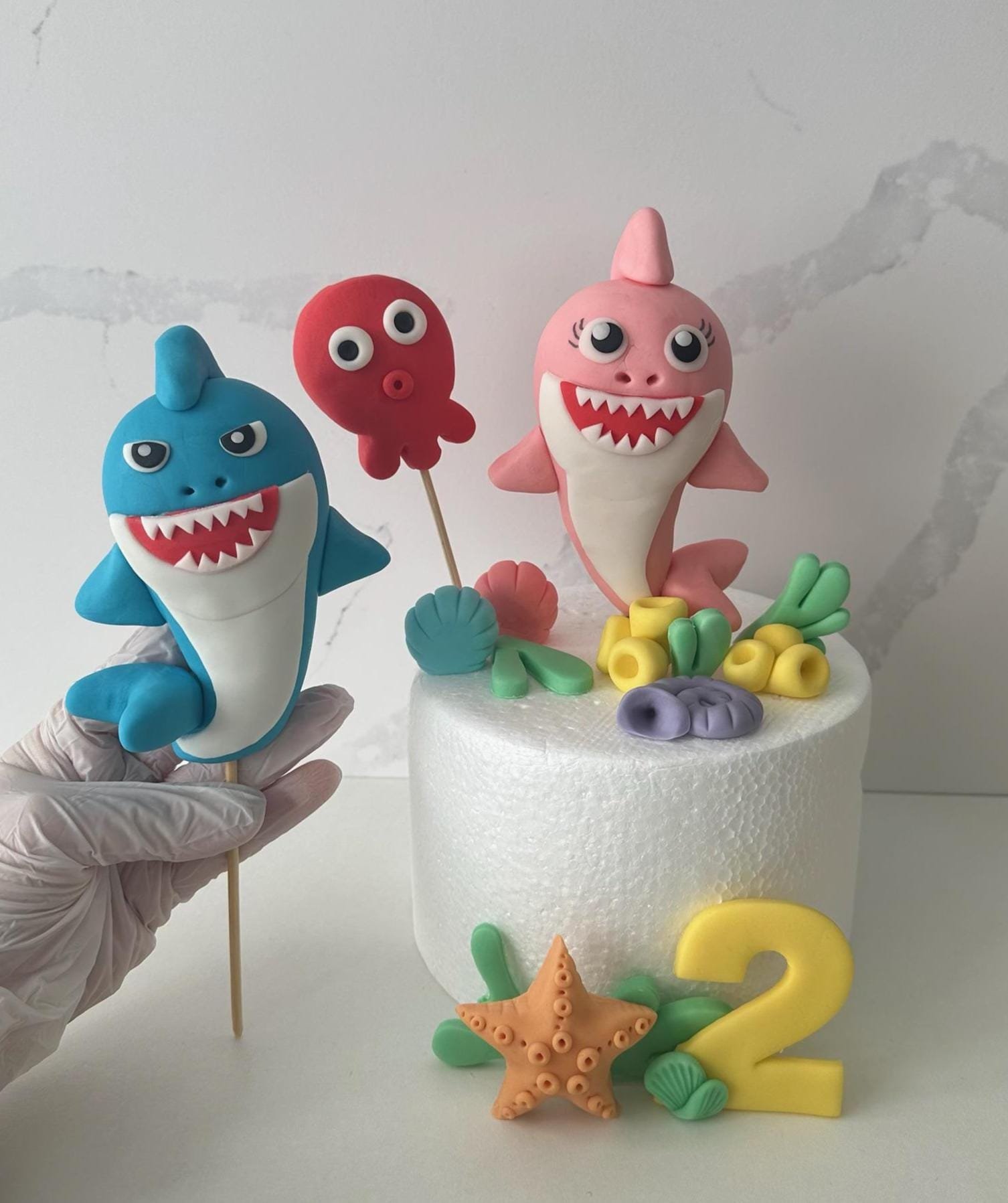 Personalsied Baby Shark ocean\under the sea Themed cake topper.