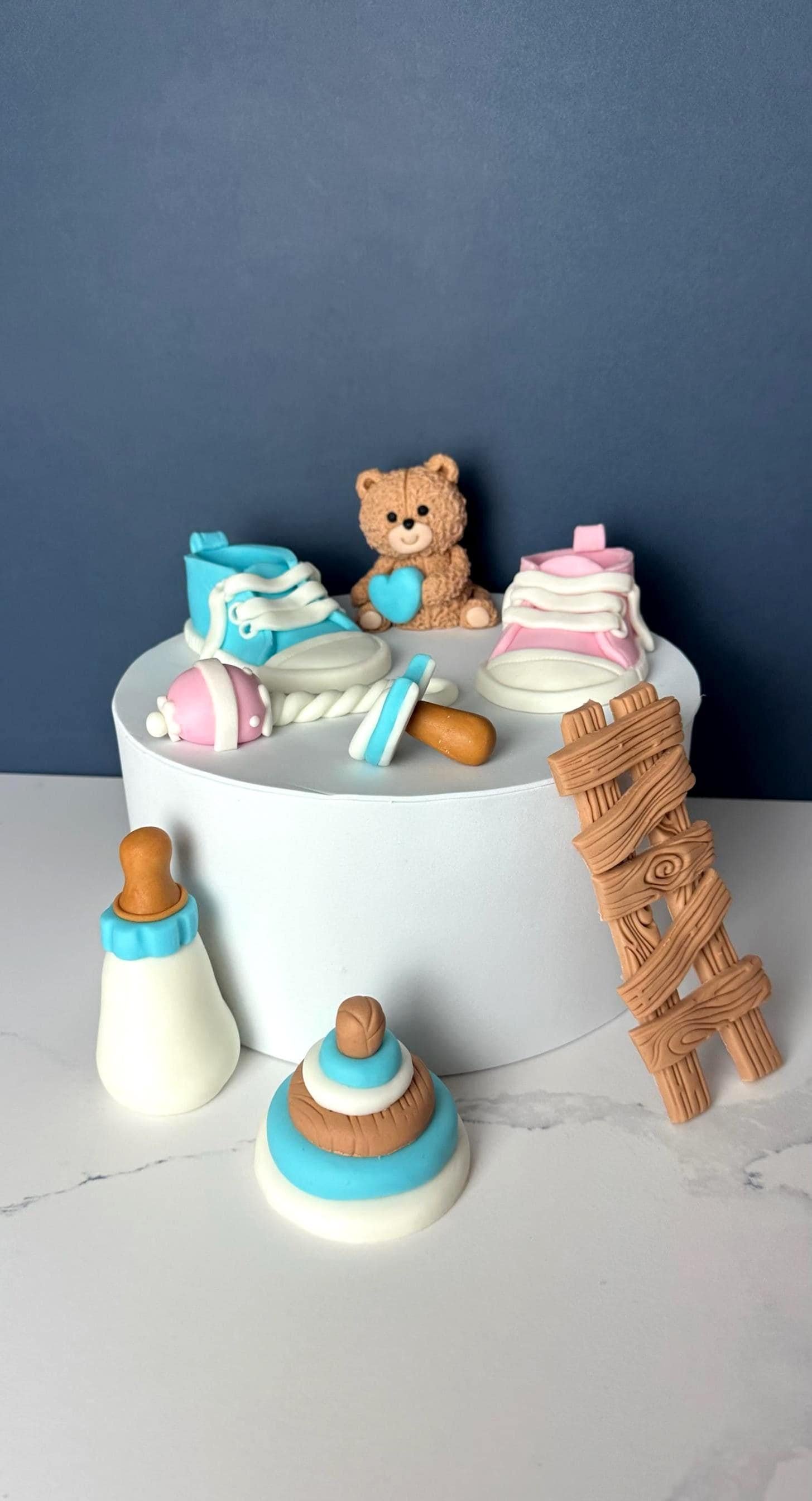 Handmade Fondant Baby Shower Cake Topper Set: Teddy Bear, Toys