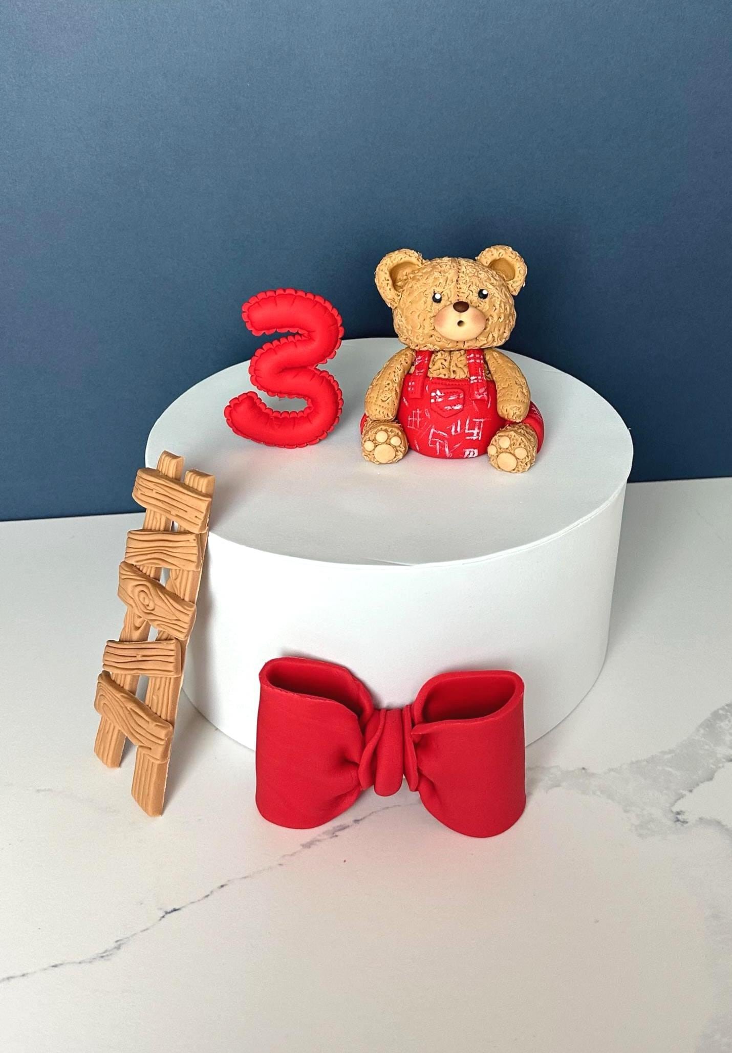 Handmade Fondant Teddy Bear Cake Topper: Custom Colors, Birthday Christening Baby Shower