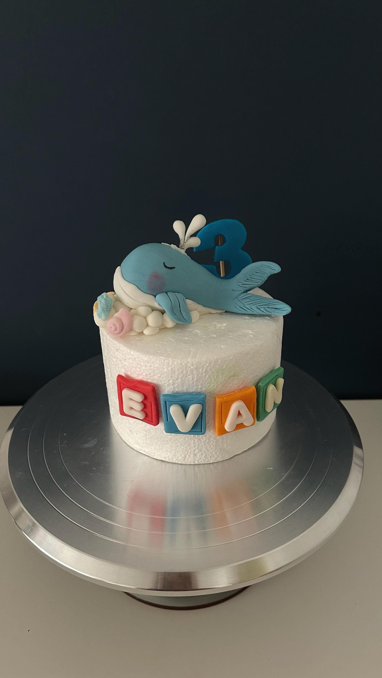 Handmade Fondant Whale Cake Topper: Ocean Theme Birthday Decoration