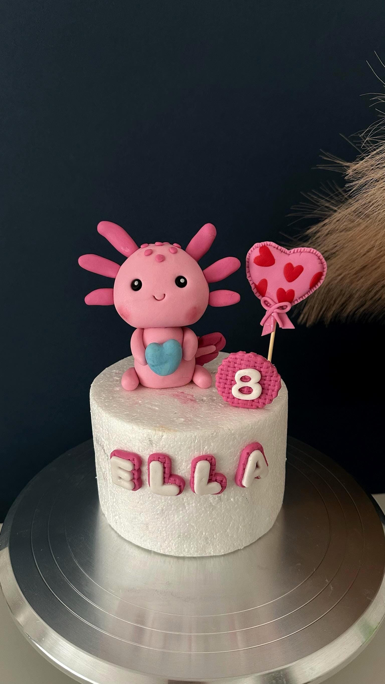 Custom Fondant Axolotl Cake Topper: Personalized Birthday Decoration