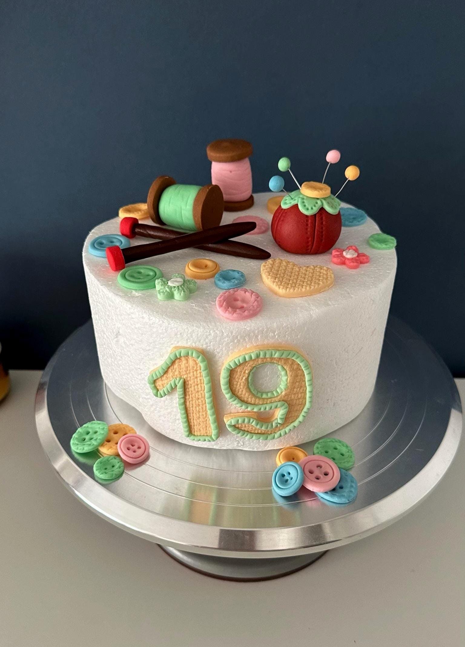 Handmade Fondant Sewing Cake Topper: Crochet Theme Decorations