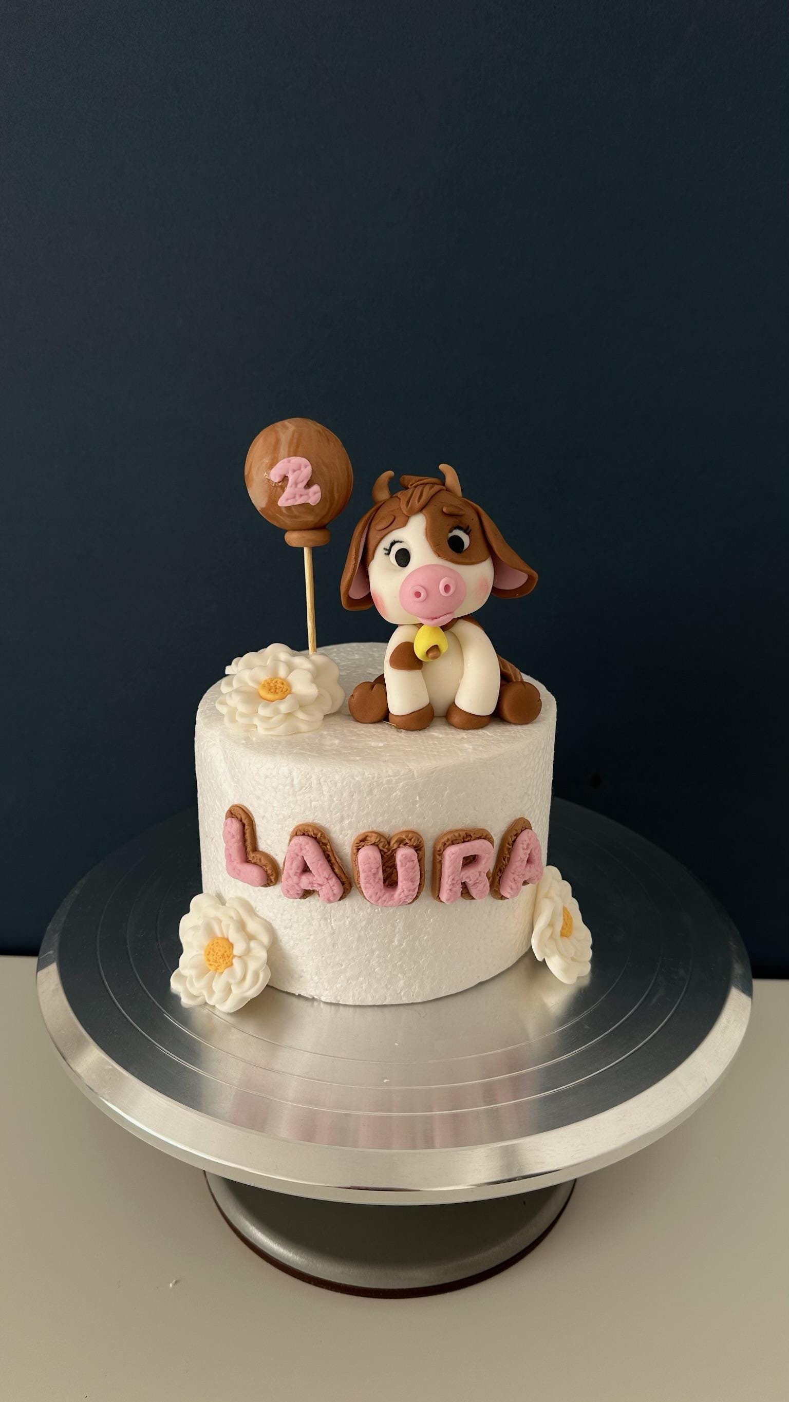 Handmade Fondant Cow Cake Topper: Farm Animal Birthday Decoration