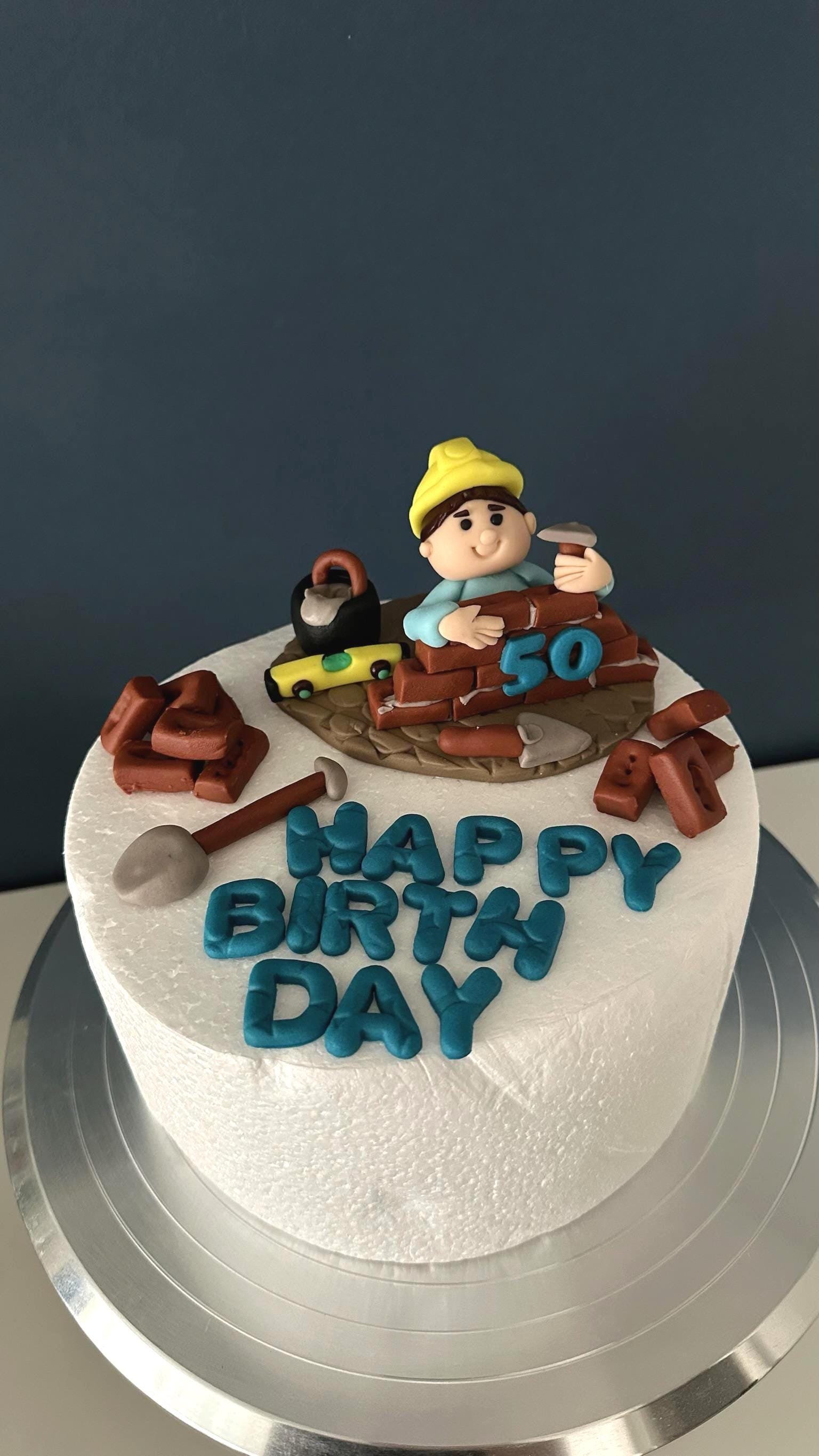 Handmade Builder Cake Topper: Construction Theme Fondant Figurine