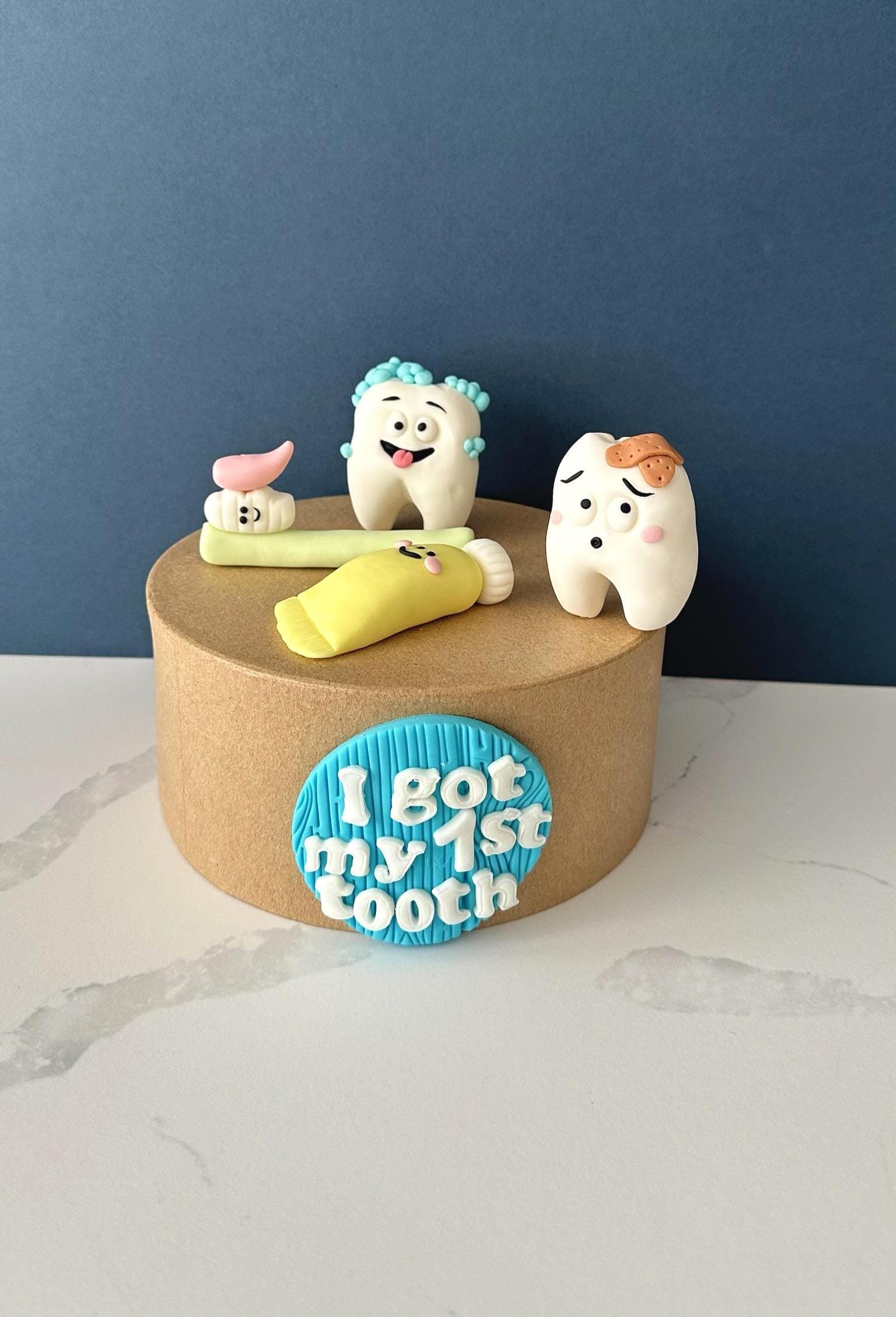 Fondant First Tooth Cake Topper Set: Handmade Edible Baby Milestone Decoration