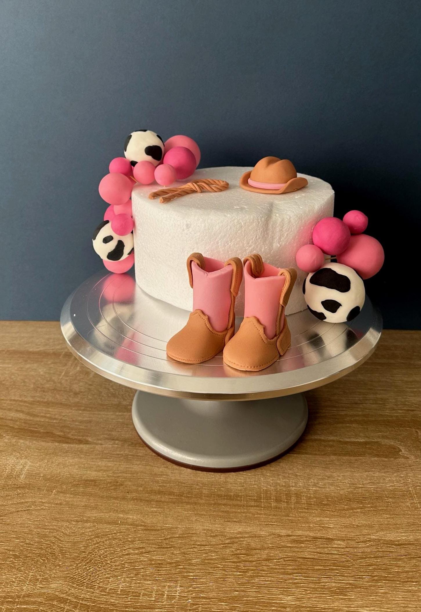 Cowgirl Cowboy Cake Topper Set: Fondant Boots, Hat, Rope, Balls - Western Party Decor