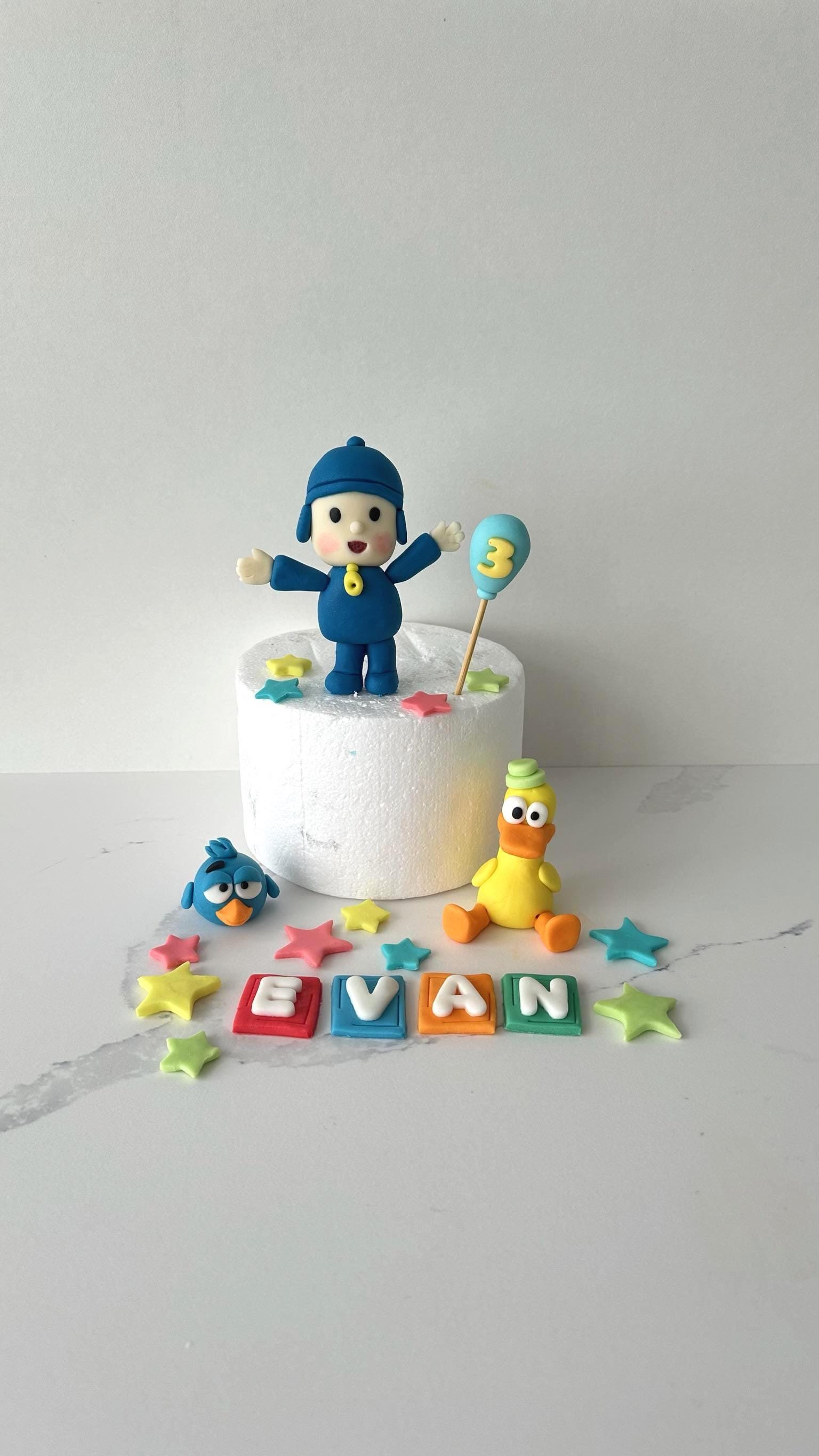 Personalised Pocoyo\Pato Cake Topper - Custom Name and Age - Fondant Birthday Decoration.
