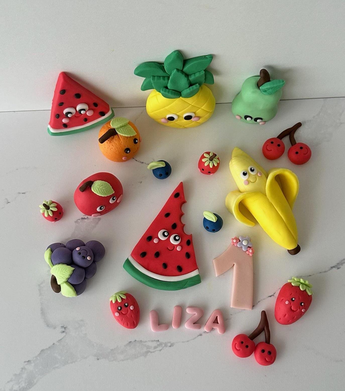 Fruit Themed Fondant Cake Topper - Custom Name and Age - Edible Birthday Decoration.