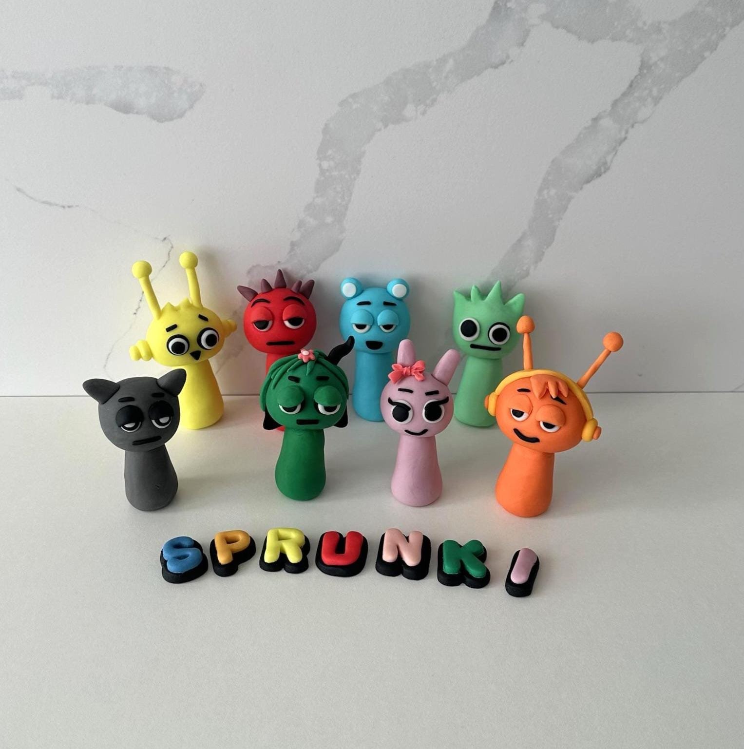 Sprunki fondant Cake Topppers Set | Colourful inspired Cartoon Characters - Handmade Kids Birthday Cake Figures.