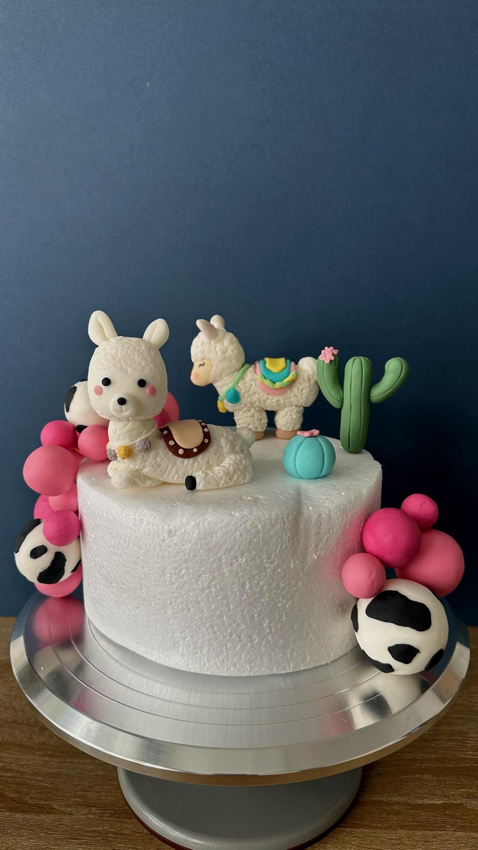 Fondant Llama Cake Topper Set: Handmade Cactus & Name Decoration