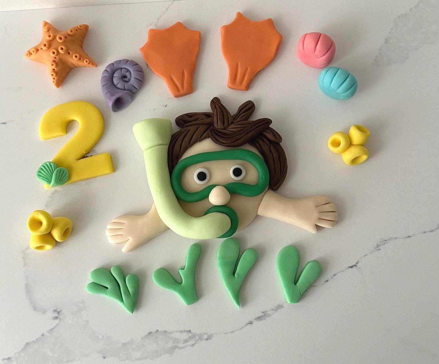 Snorkeling Cake topper- Underwater Diver Boy\Girl with Flippers - Ocean theme Birthday cake decoration.