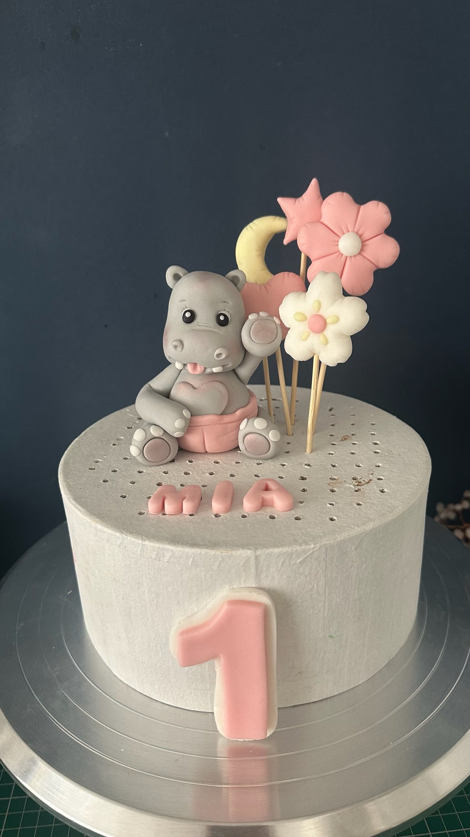 Personalised Edible Hippo Cake Topper | Custom Name, Age | First Birthday Decoration