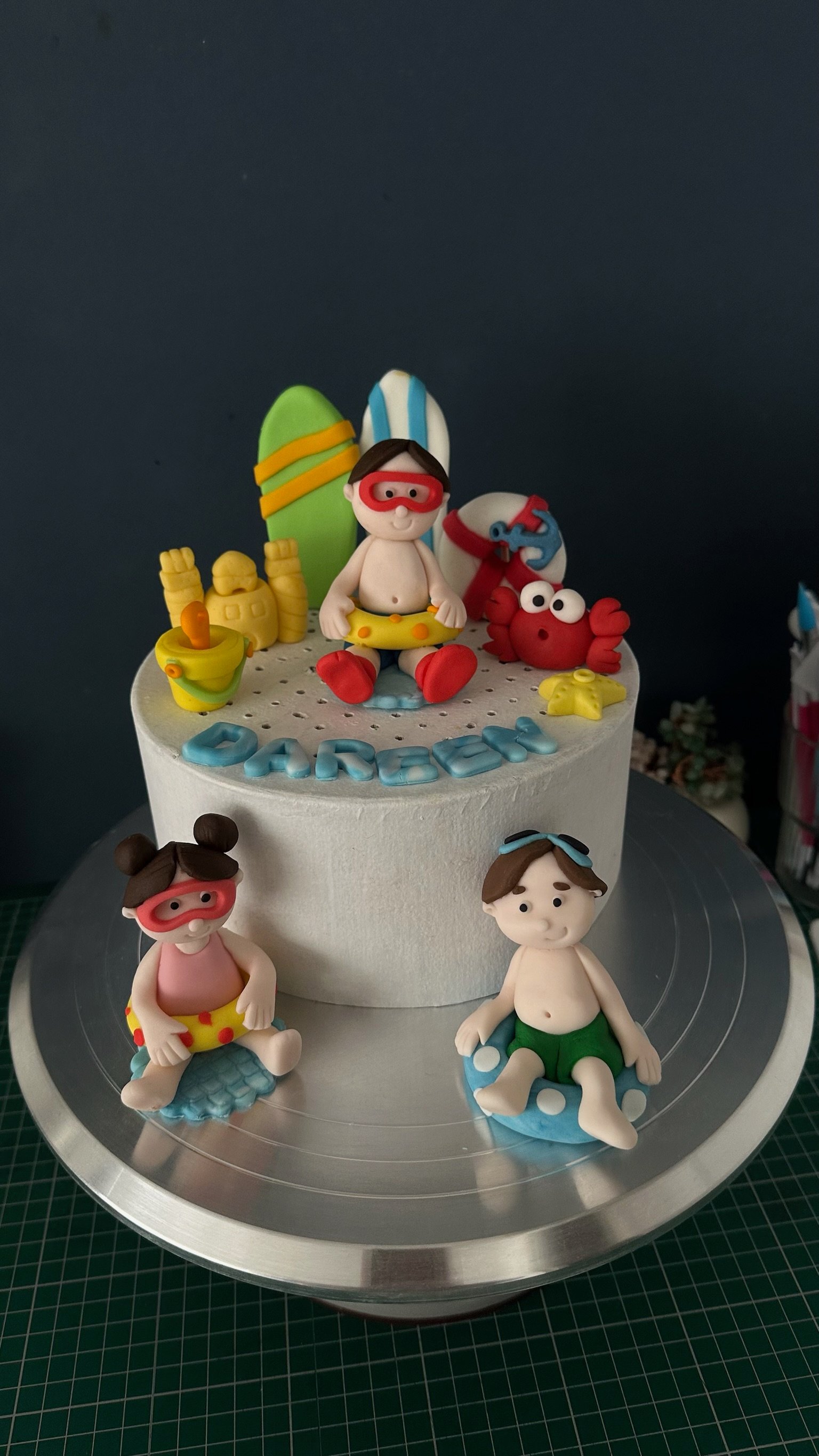 Personalised Beach Kids Cake Topper | Summer Birthday Decoration, Custom Name Fondant Child Figure