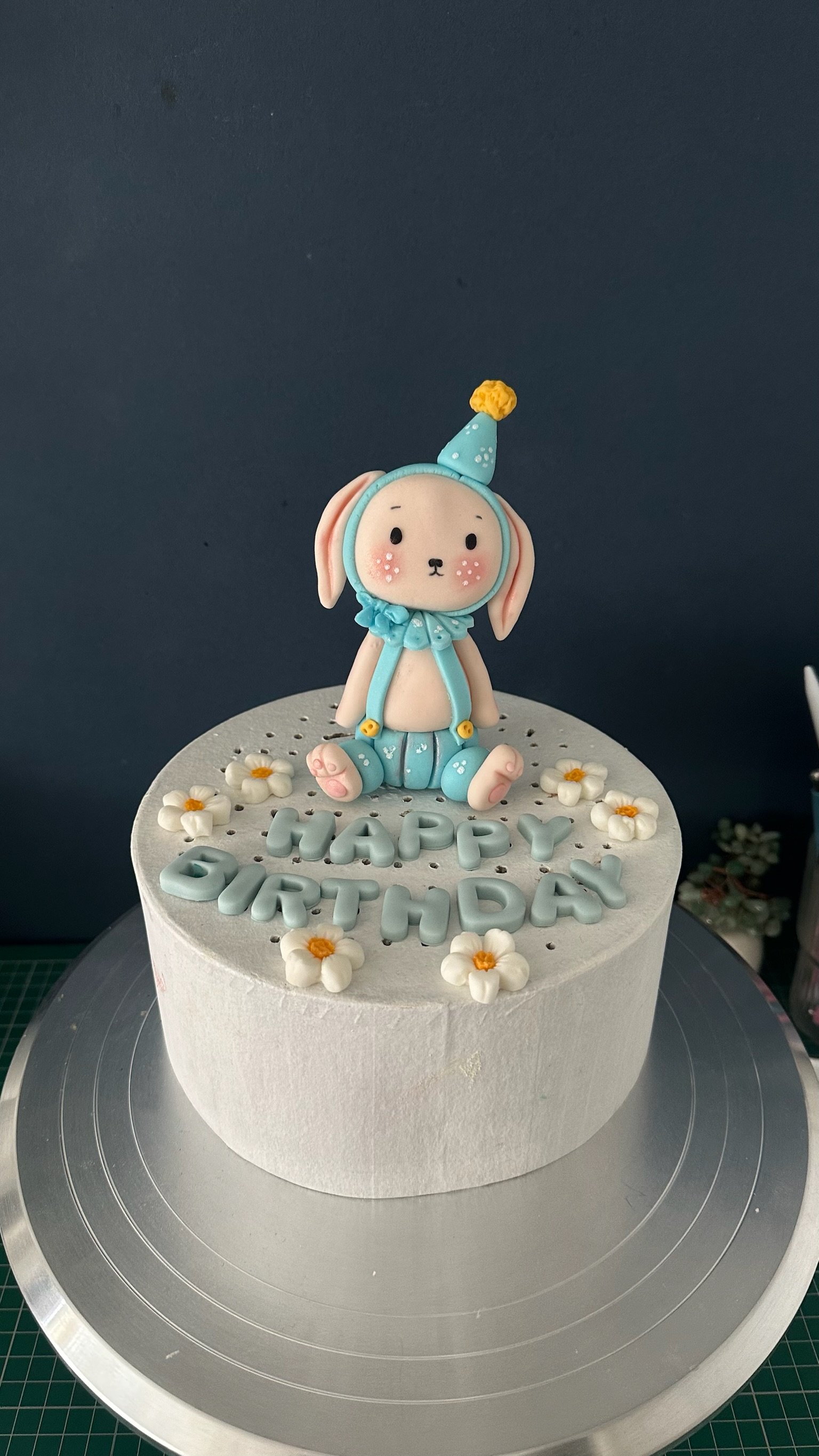 Handmade Fondant Bunny Cake Topper | Personalised Birthday, Baby Shower Decoration