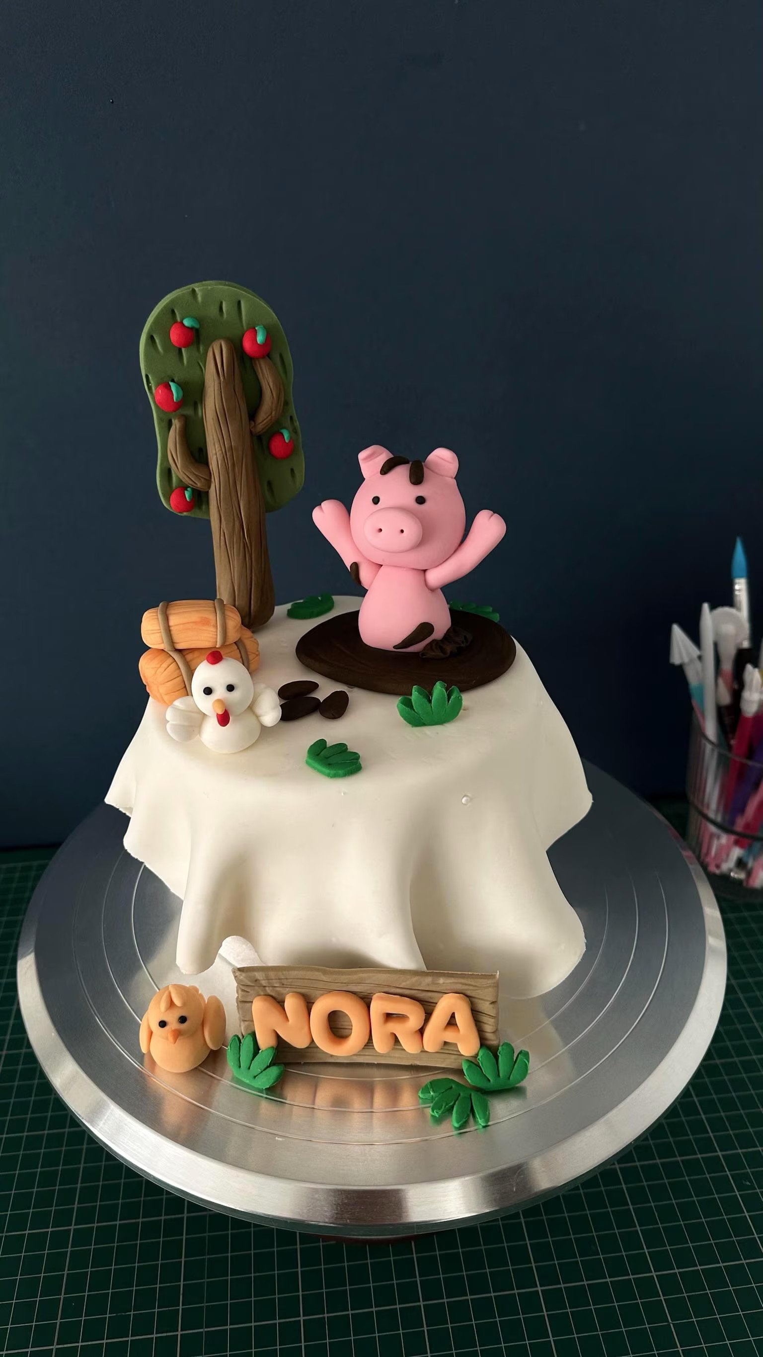 Personalised Farm Birthday Cake Topper – Pig, Chicken, Apple Tree Name Decoration