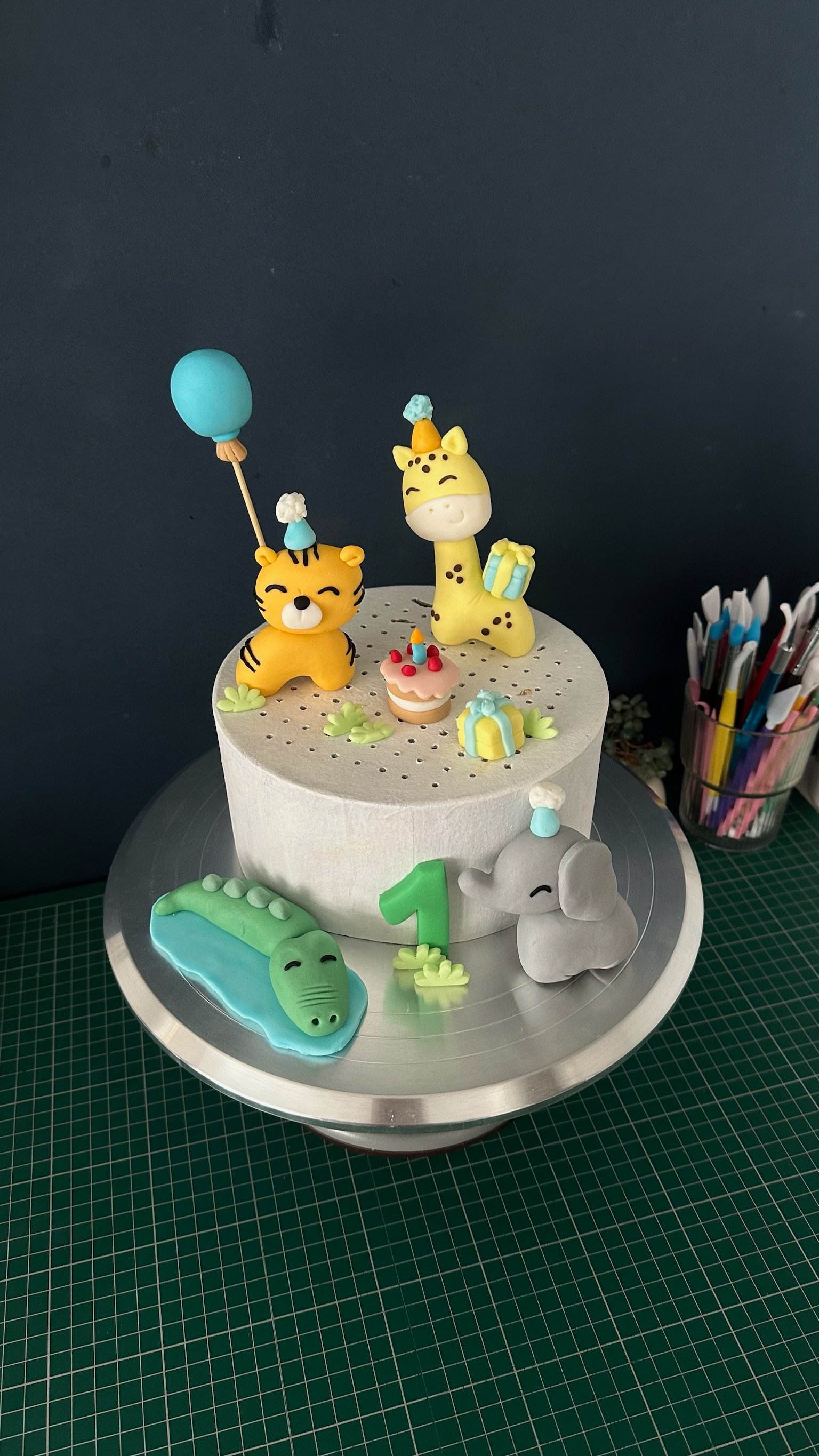 Handmade Safari Animals Fondant Cake Topper Set | Jungle Birthday Decoration