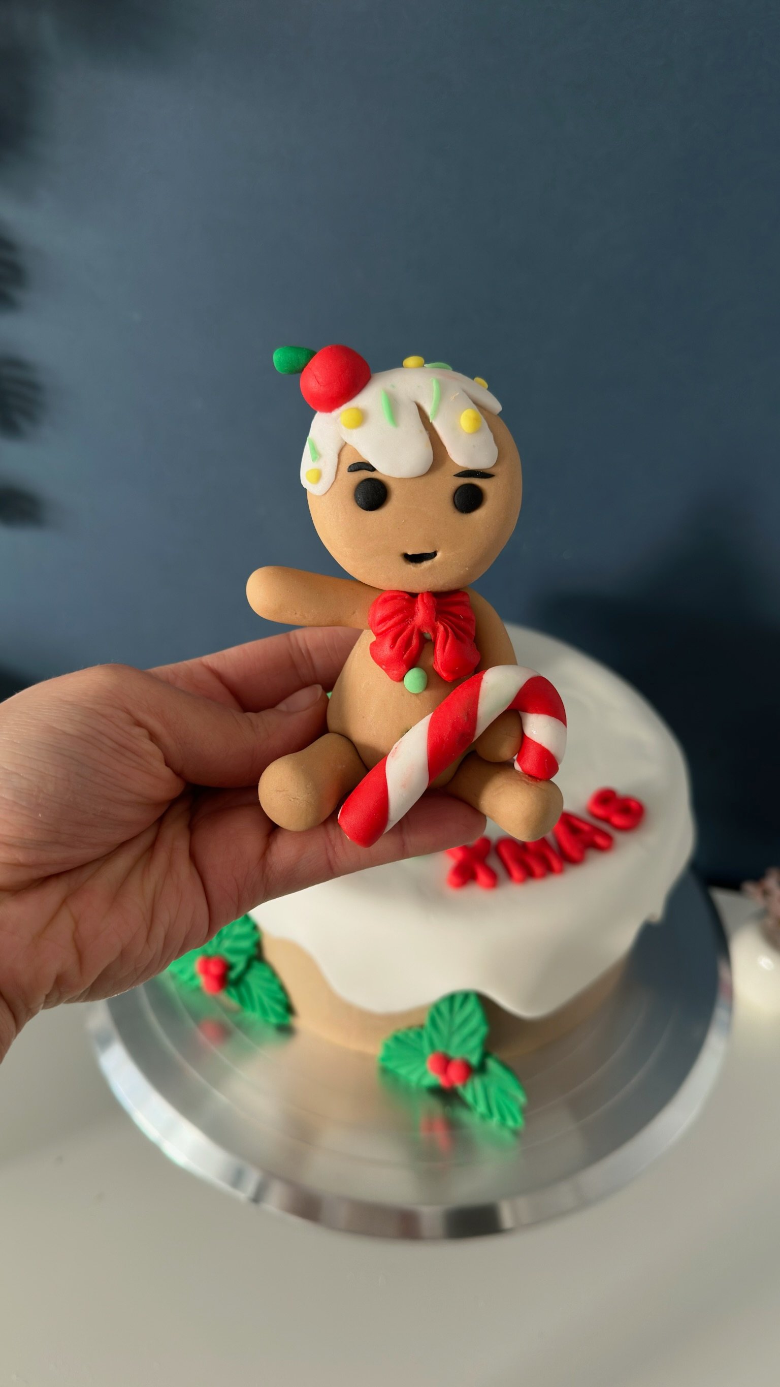 Handmade Fondant Christmas Cake Topper Set – Gingerbread, Tree & Holly