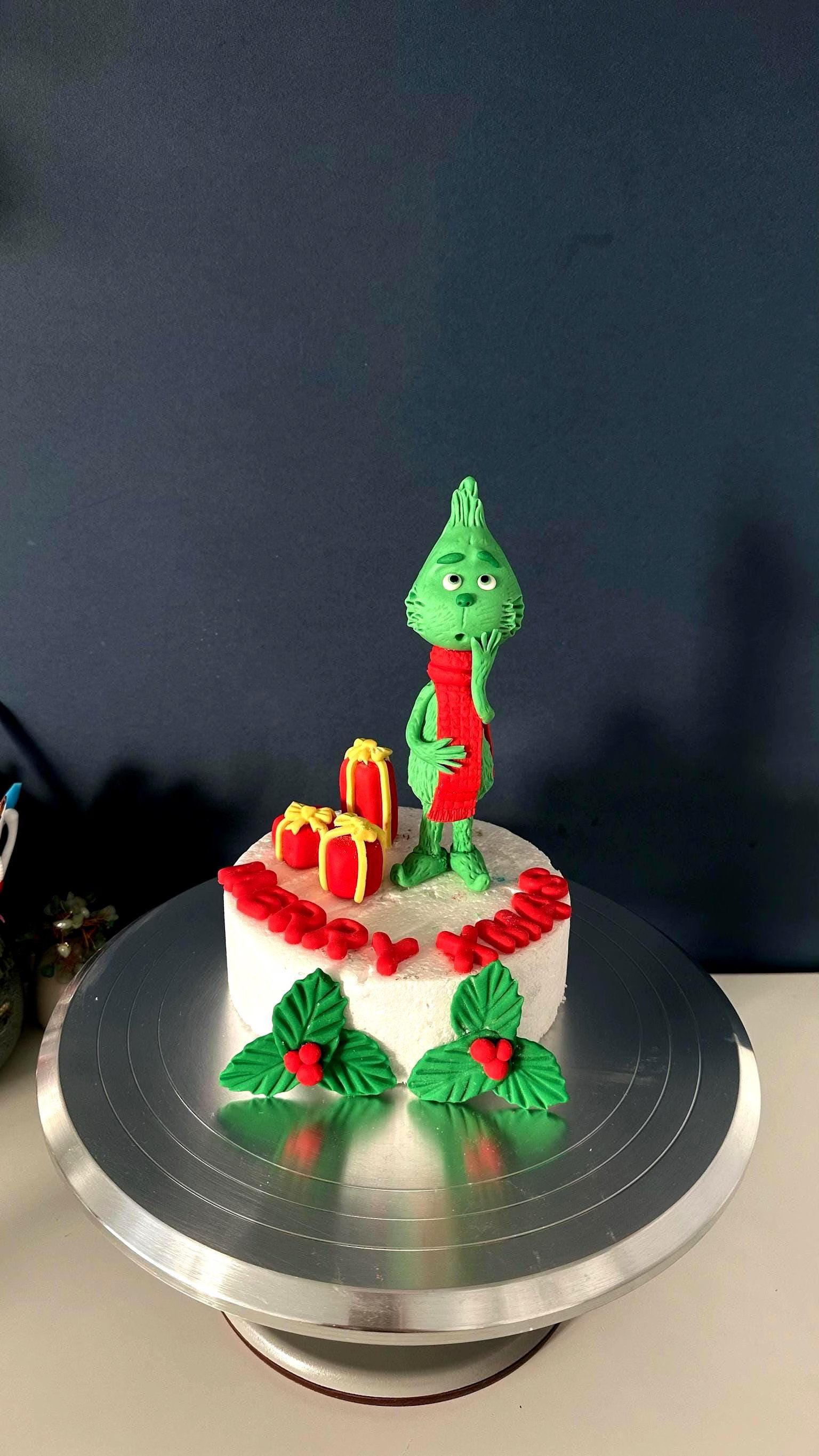 Grinch Cake Topper - Christmas Fondant Figurine - Handmade Party Topper - Merry Xmas Cake Decoration.