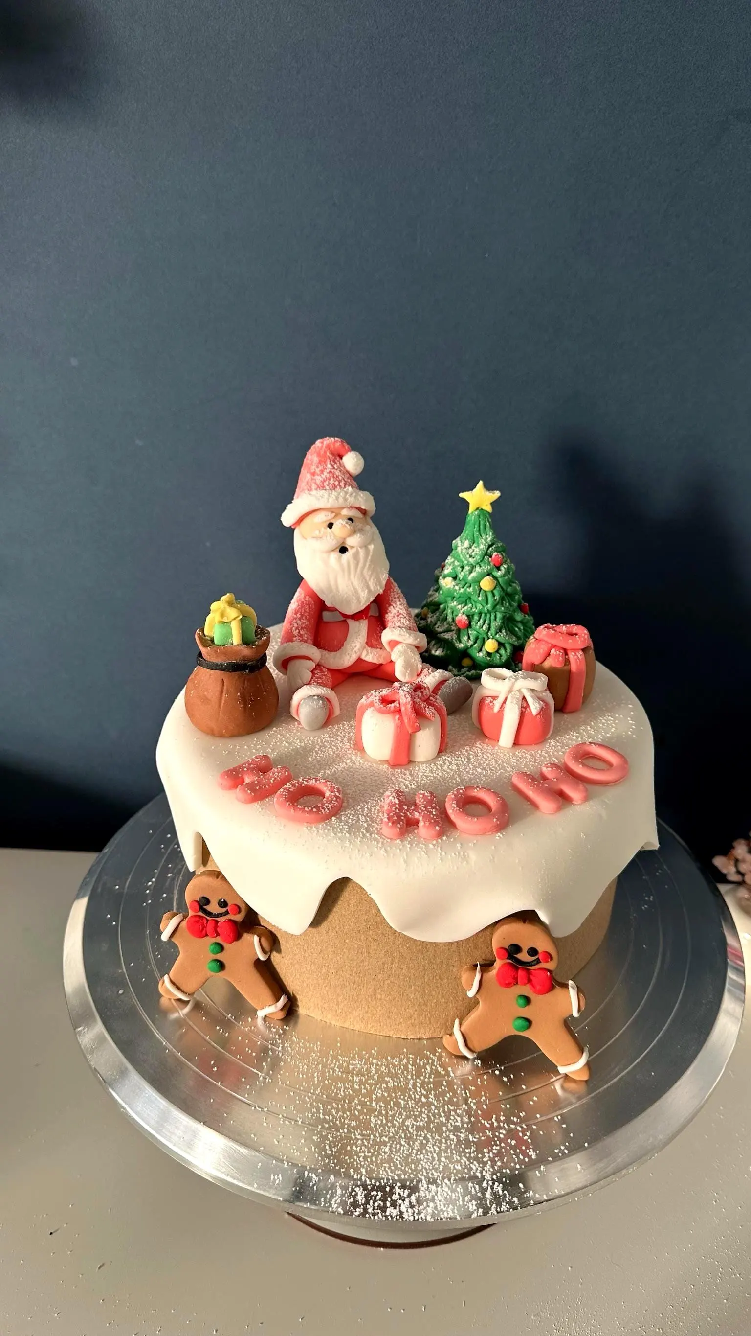 Handmade Fondant Christmas Cake Topper Set – Pink Santa, Tree & Gifts
