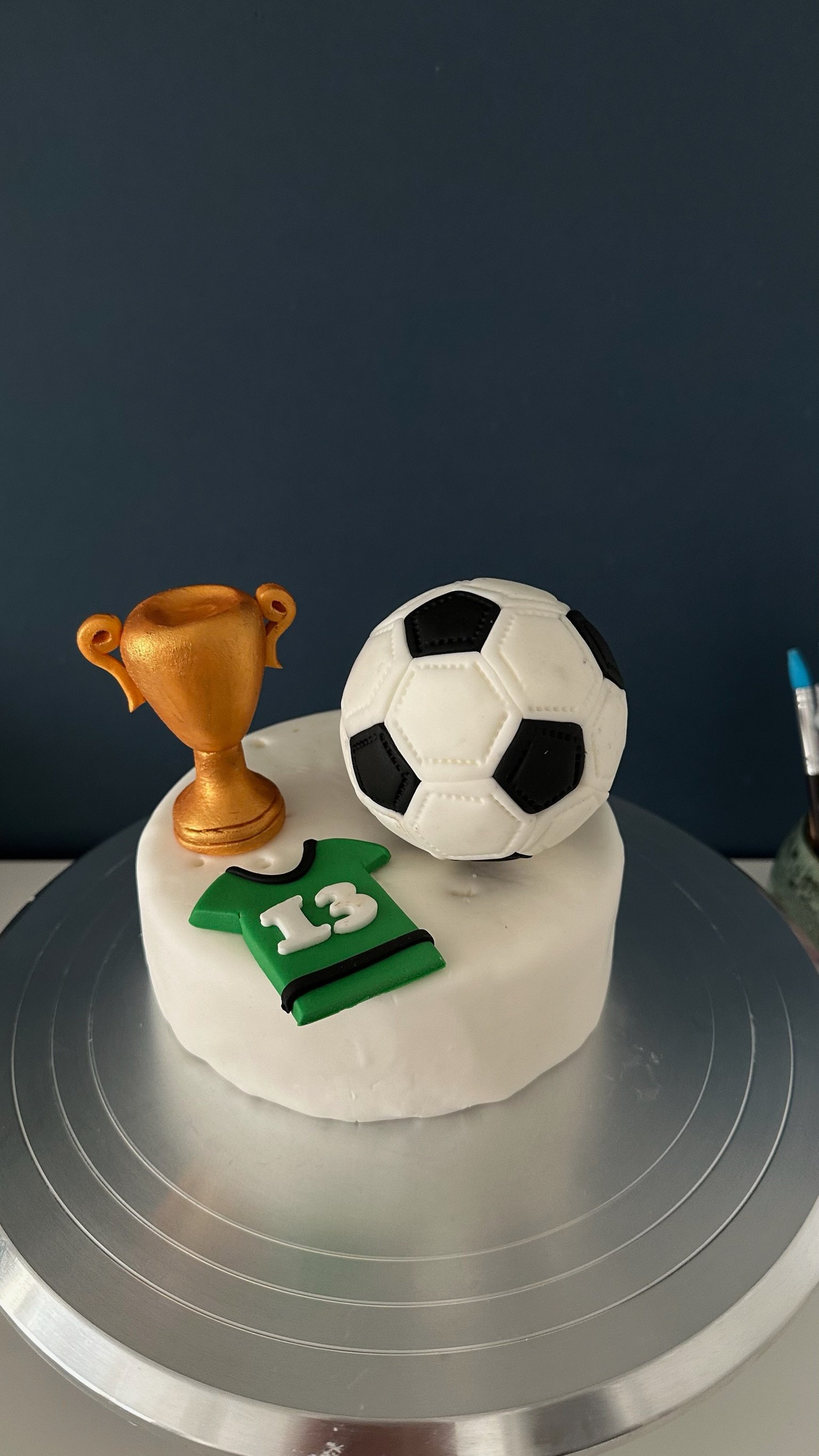 Handmade Fondant Football Cake Topper Set, Edible Trophy & Jersey.
