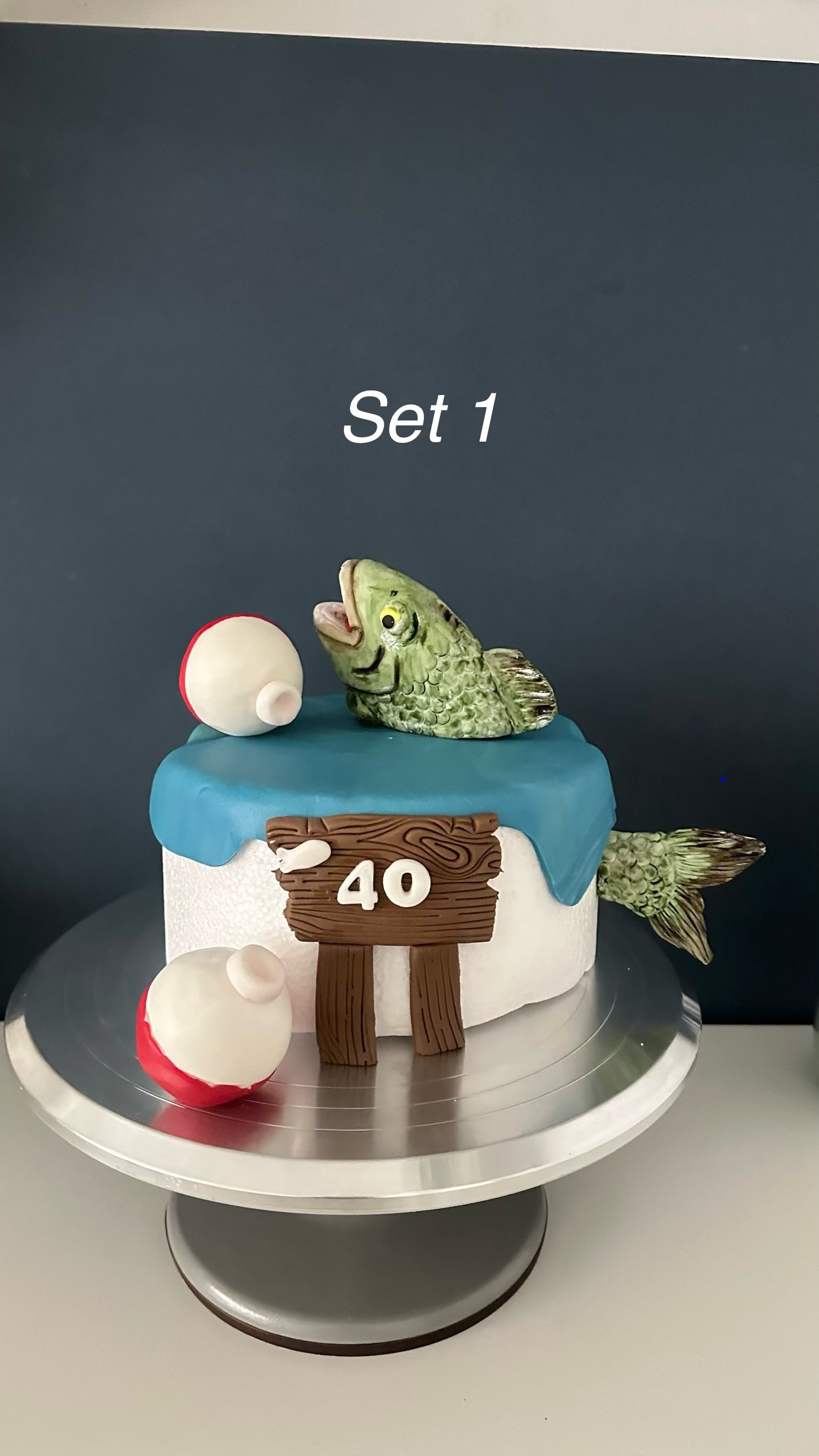 Fishing Cake Topper Set – Custom Fisherman Birthday Fondant Topper – Fishing Theme Cake Decoration – Personalised Age & Colours.