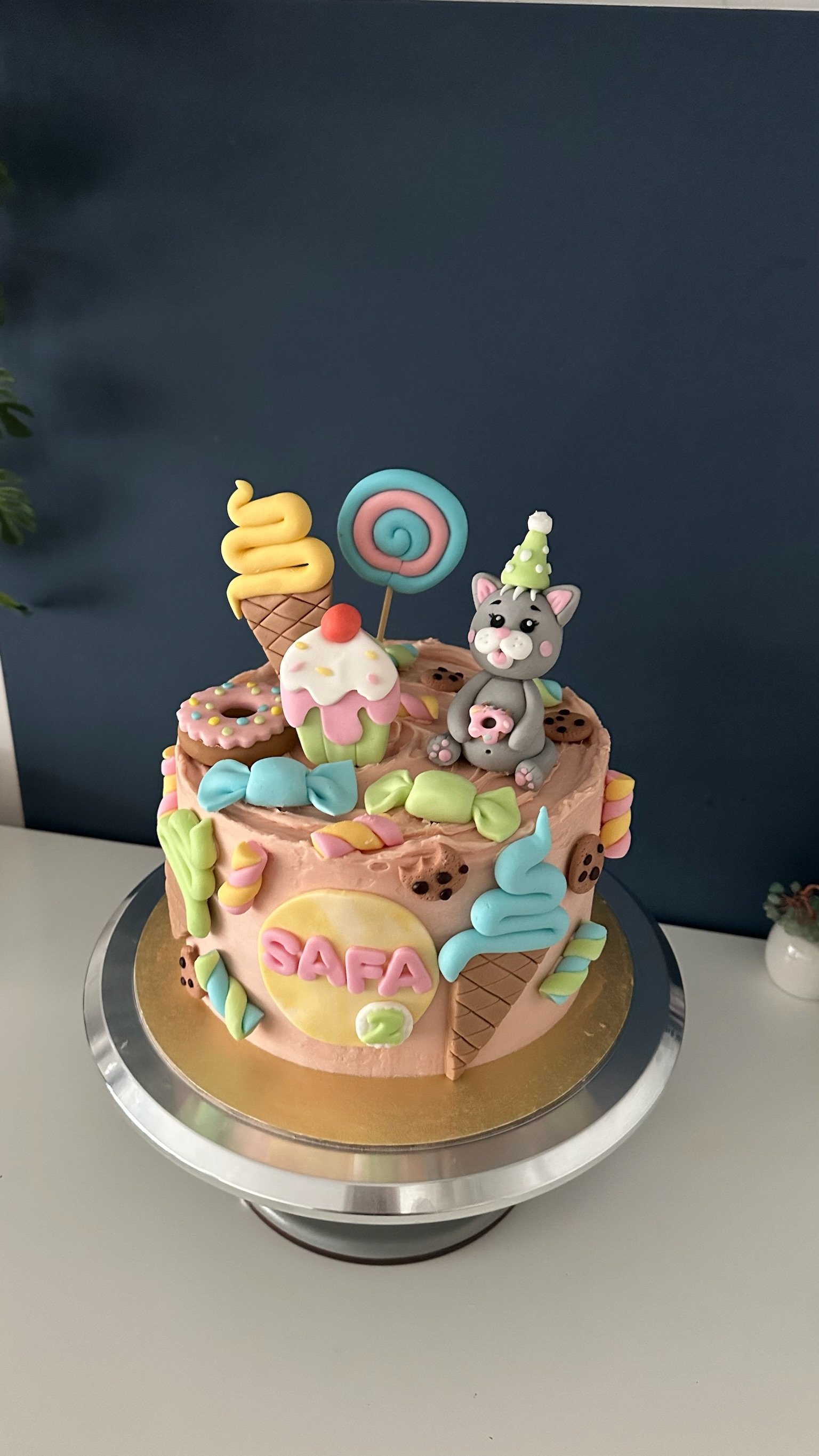 Custom Fondant Candy Cake Topper Set | Cute Cat Birthday Topper | Ice Cream & Sweets Cake Decorations | Personalised Cake Topper