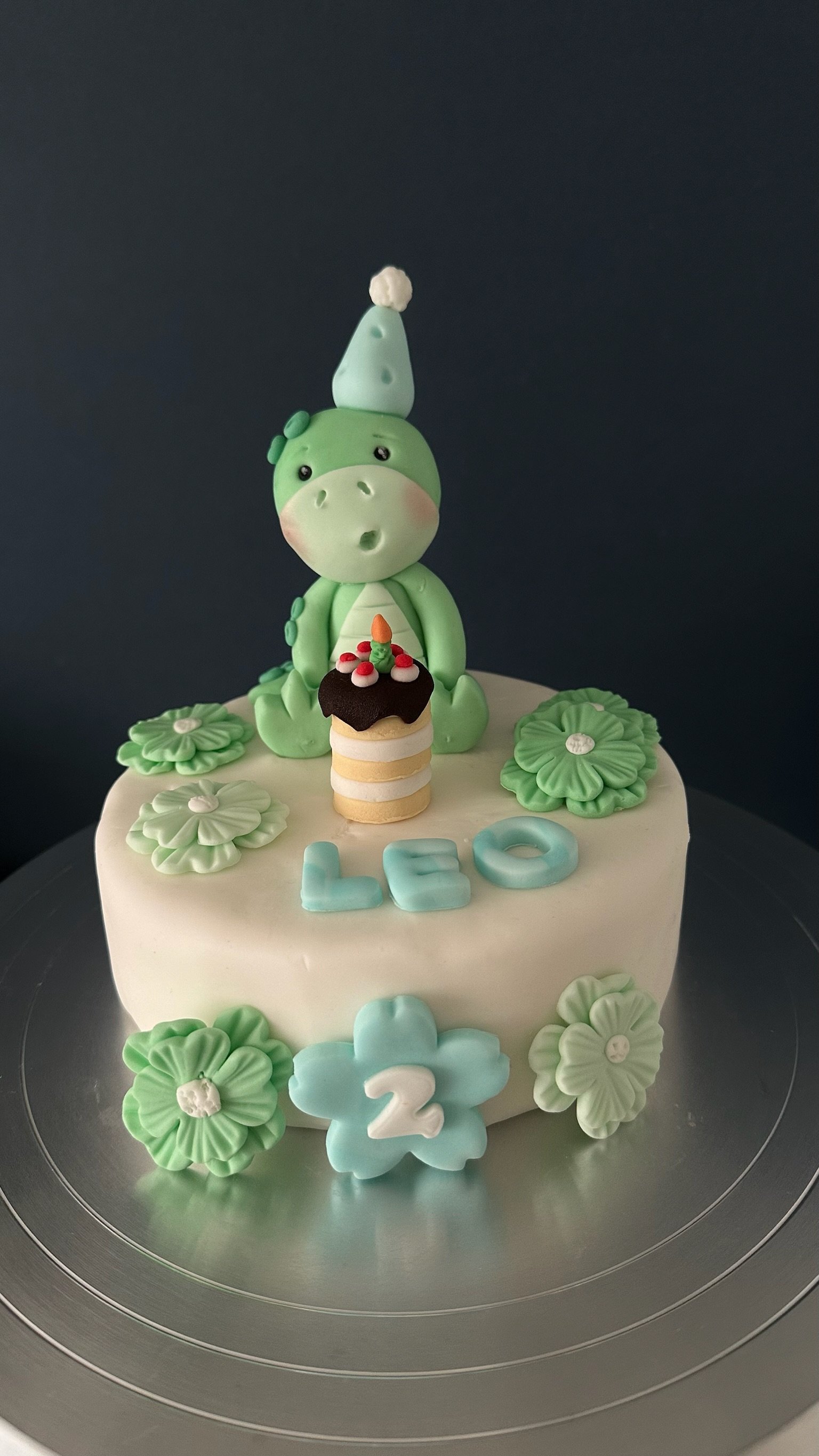 Cute Dinosaur Cake Topper | Baby Dino Birthday Cake Decoration | Handmade Fondant Topper | Custom Name & Age