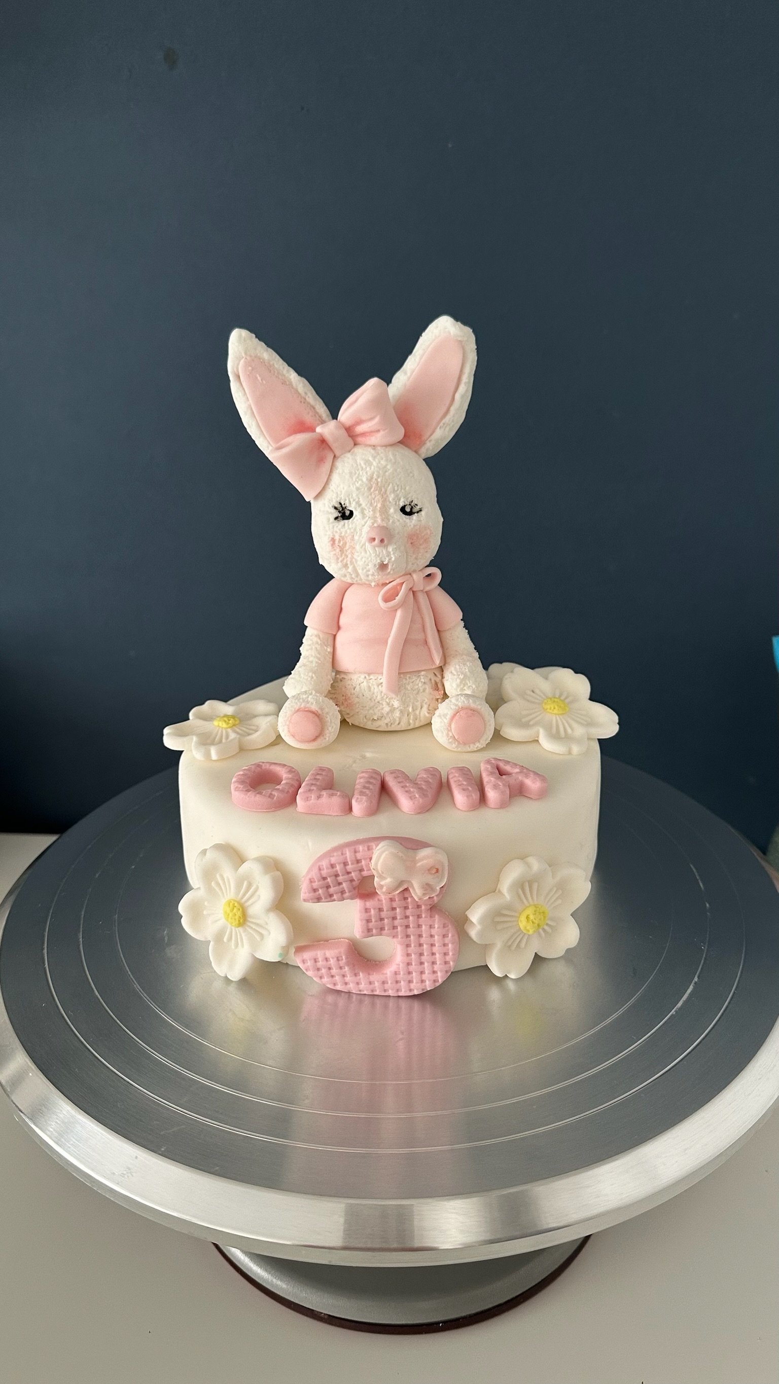 Cute Bunny Fondant Cake Topper – Personalised Name & Age – Girl- Boy Birthday Cake Decoration