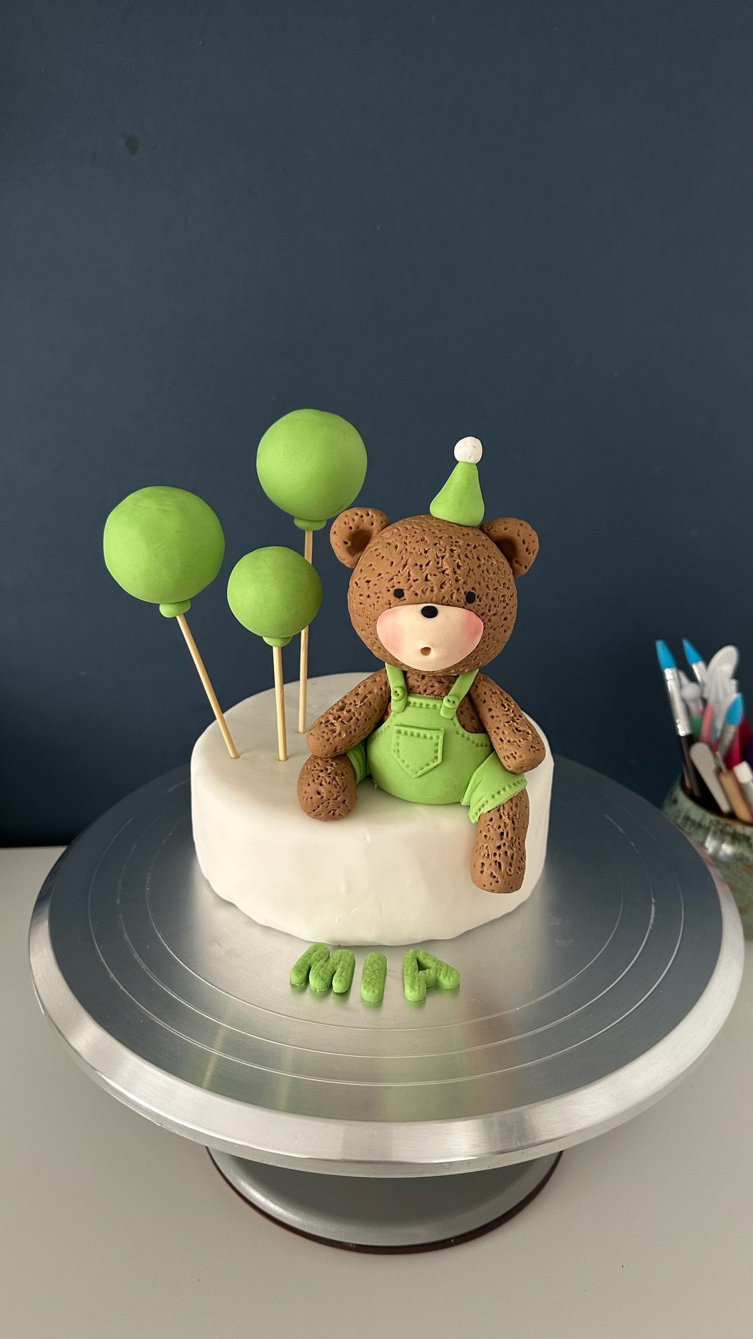 Teddy Bear Cake Topper | Handmade Fondant Bear Topper | Custom Name & Age | Birthday Cake Decoration | Bear Party Theme