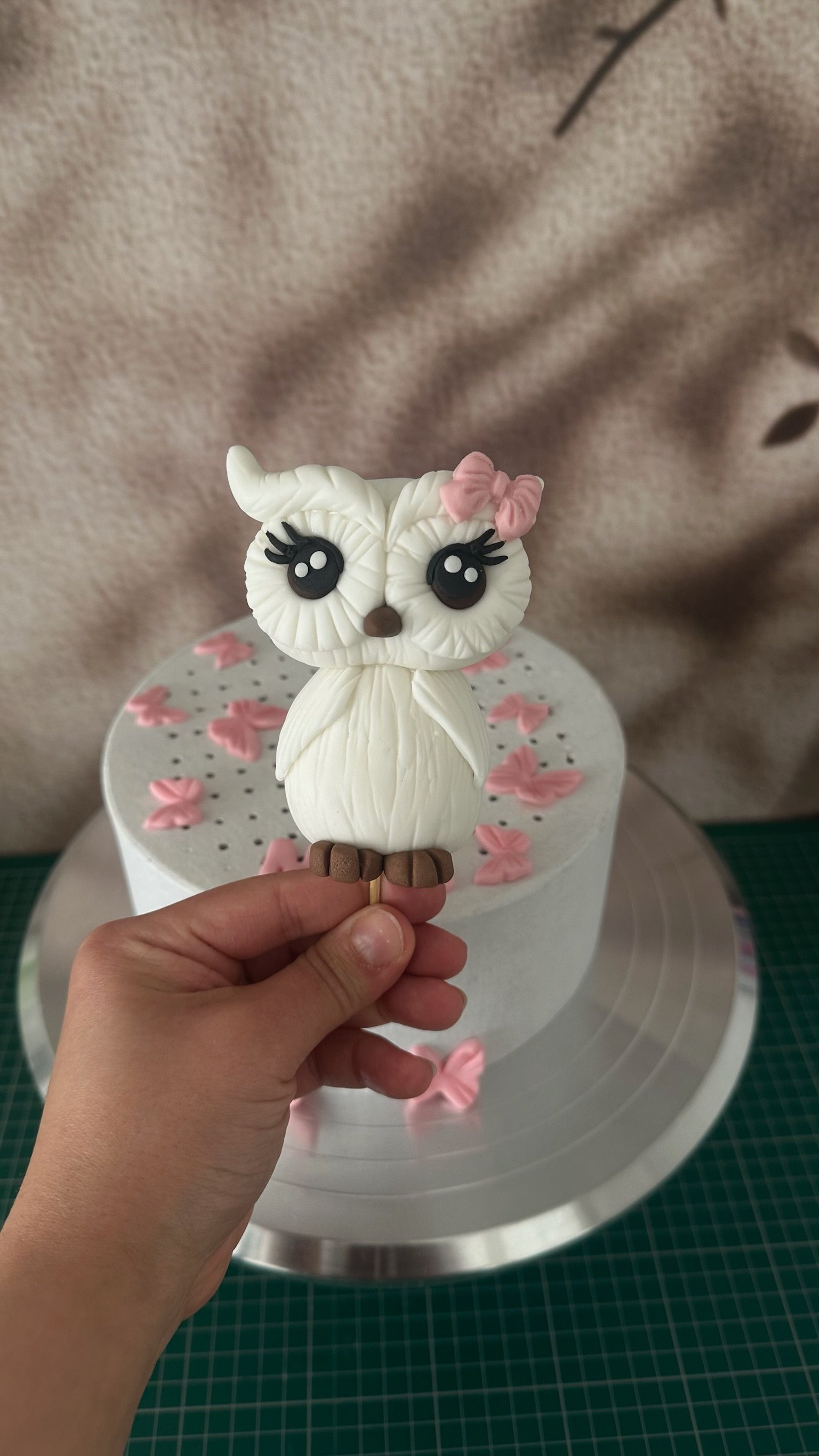 Personalised Owl Fondant Cake Topper, Pink Butterflies, Girls Birthday Decoration.
