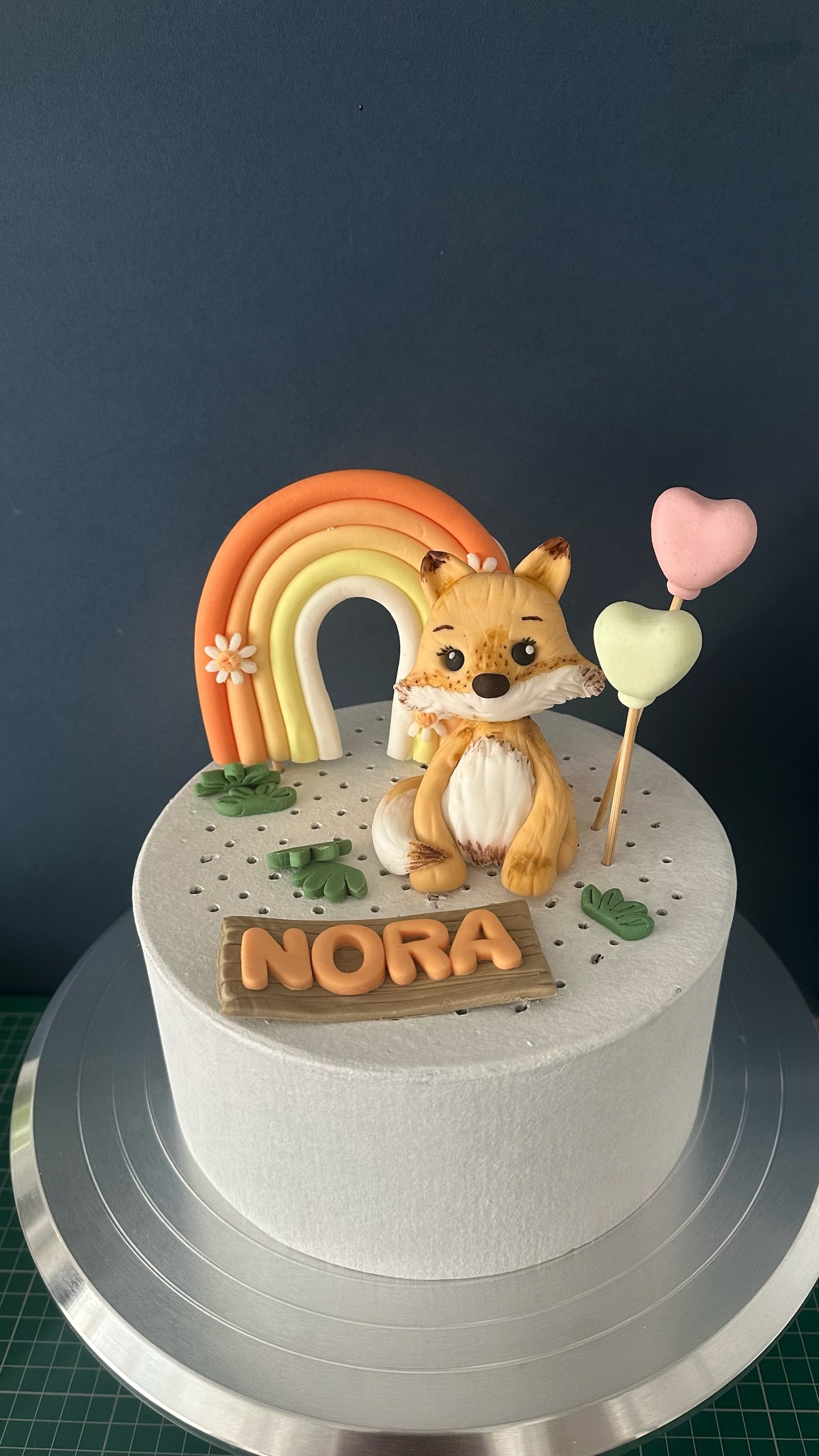 Edible Woodland Fox Cake Topper, Personalised Name, Rainbow Decoration, Handmade Fondant Birthday