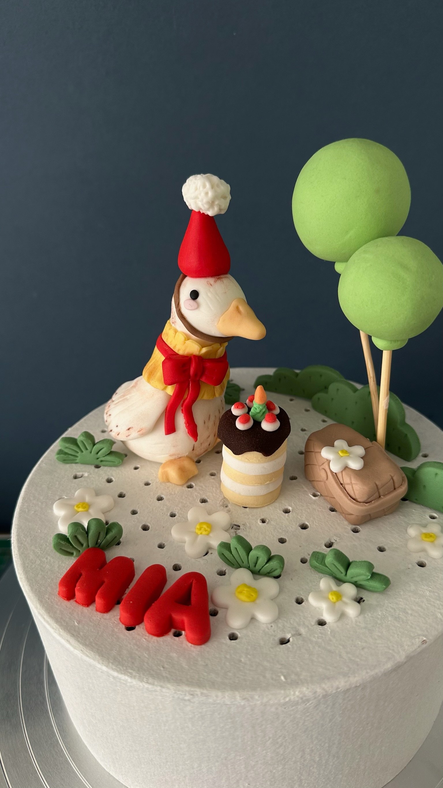 Personalised Goose Fondant Cake Topper, Picnic Theme Birthday Decoration, Handmade Name Detail