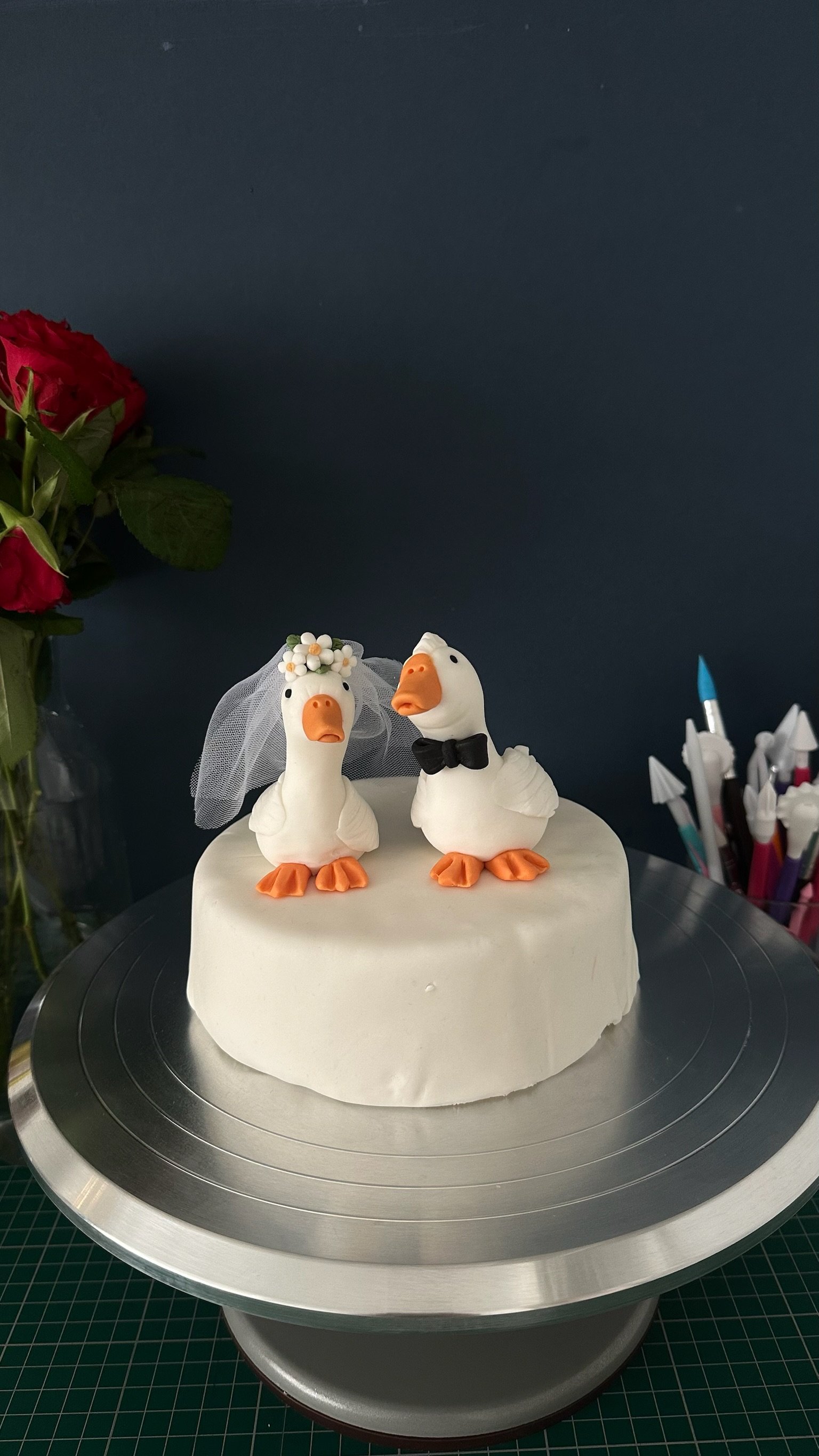 Handmade Goose Wedding Cake Topper – Rustic Farm Couple Decoration