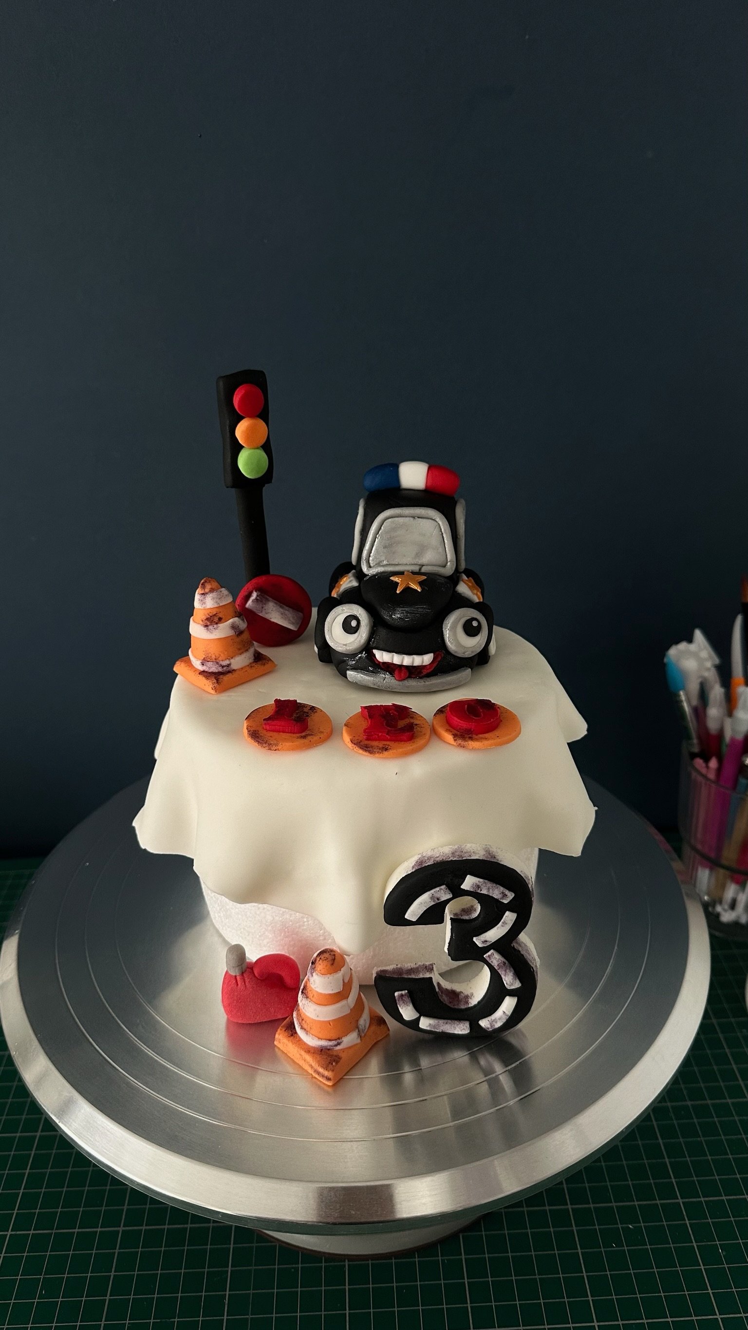 Personalised Dusty Police Car Cake Topper – Classic Car – Custom Name and Age Birthday Decoration