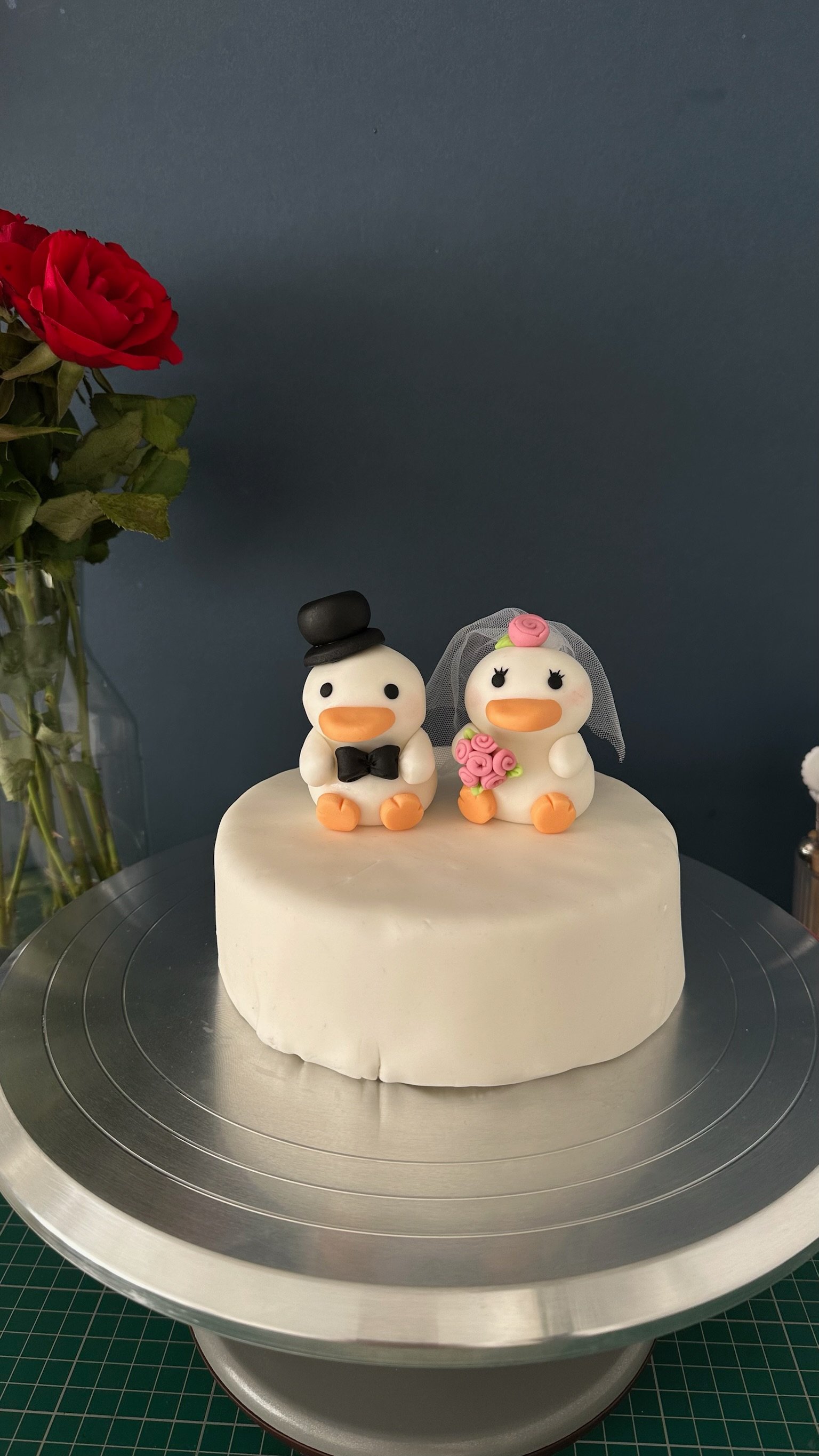 Handmade Fondant Duck Wedding Cake Topper, Bride Groom Duo