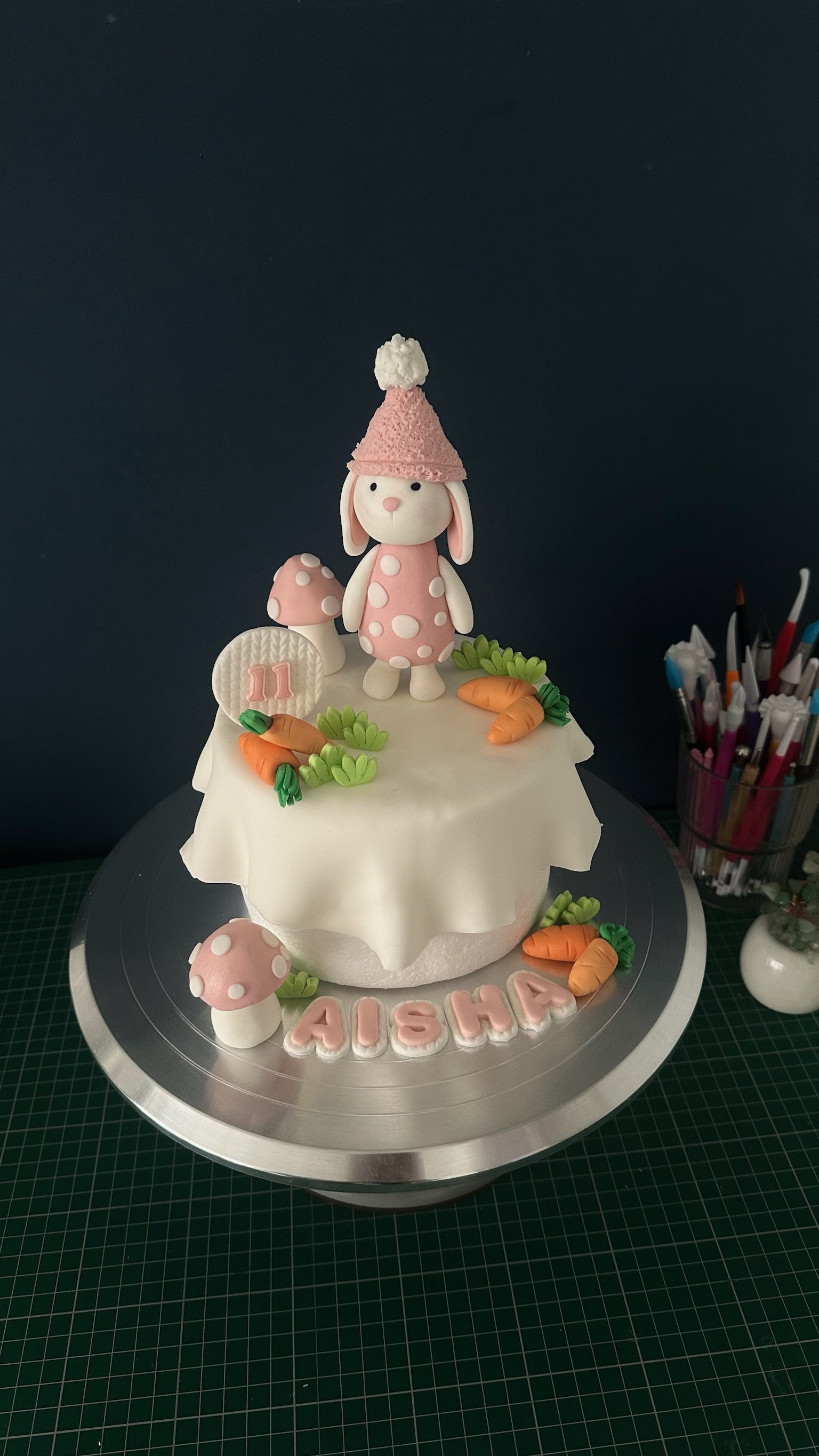 Personalized Easter Bunny Cake Topper – Fondant Rabbit Birthday Decoration