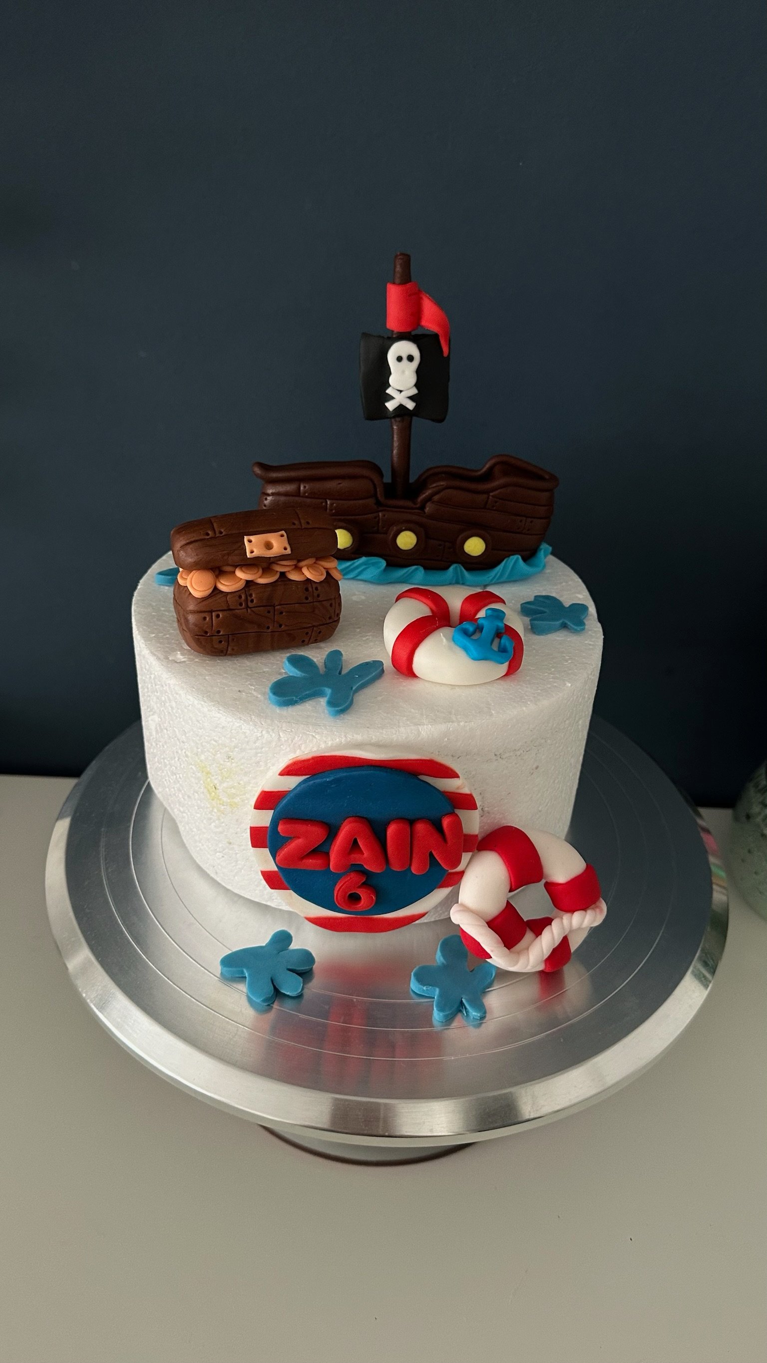 Handmade Pirate Ship Fondant Cake Topper Set – Nautical Birthday Theme