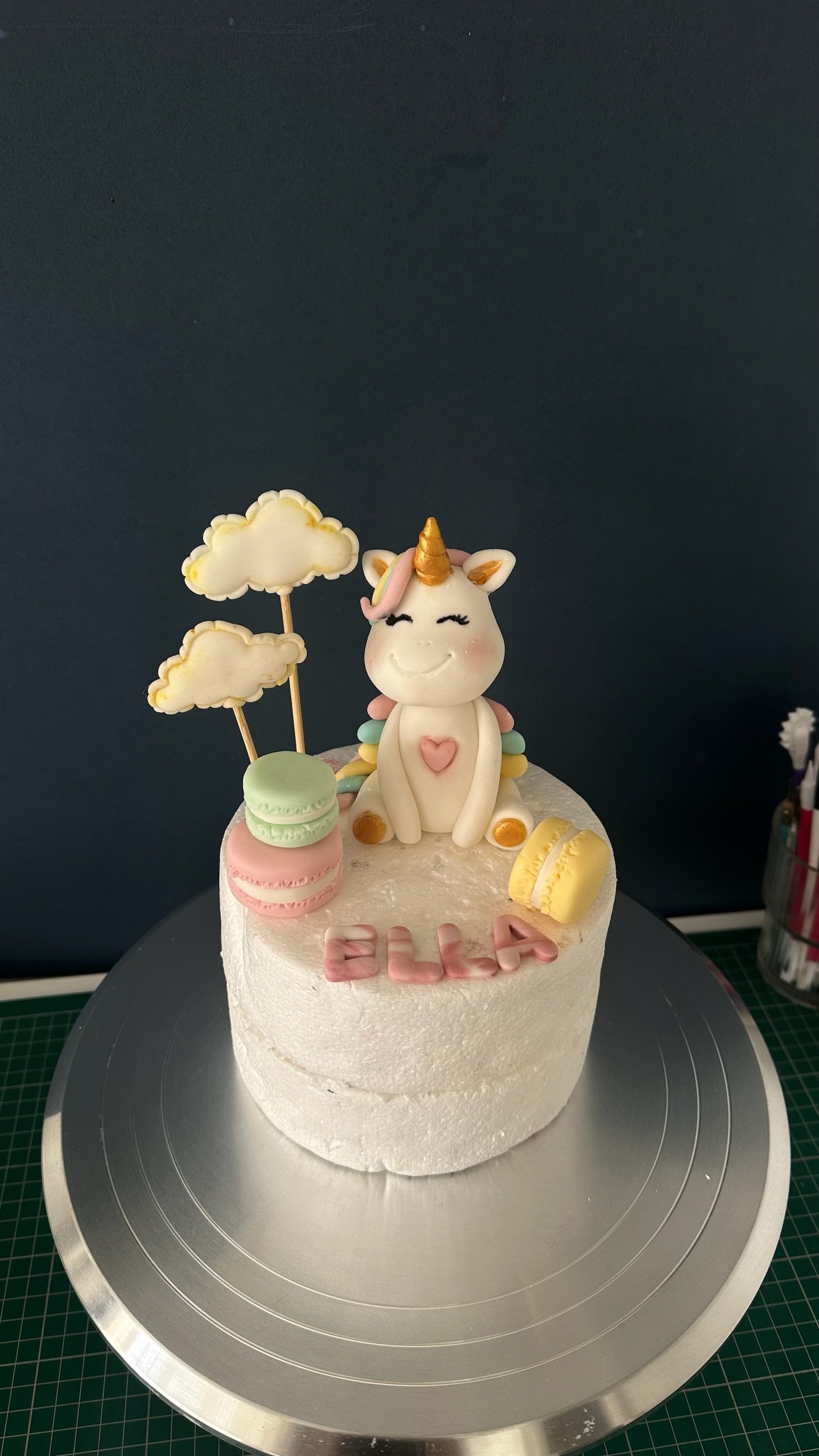 Custom Unicorn Cake Topper, Pastel Birthday Decoration, Edible Fondant Clouds Macarons