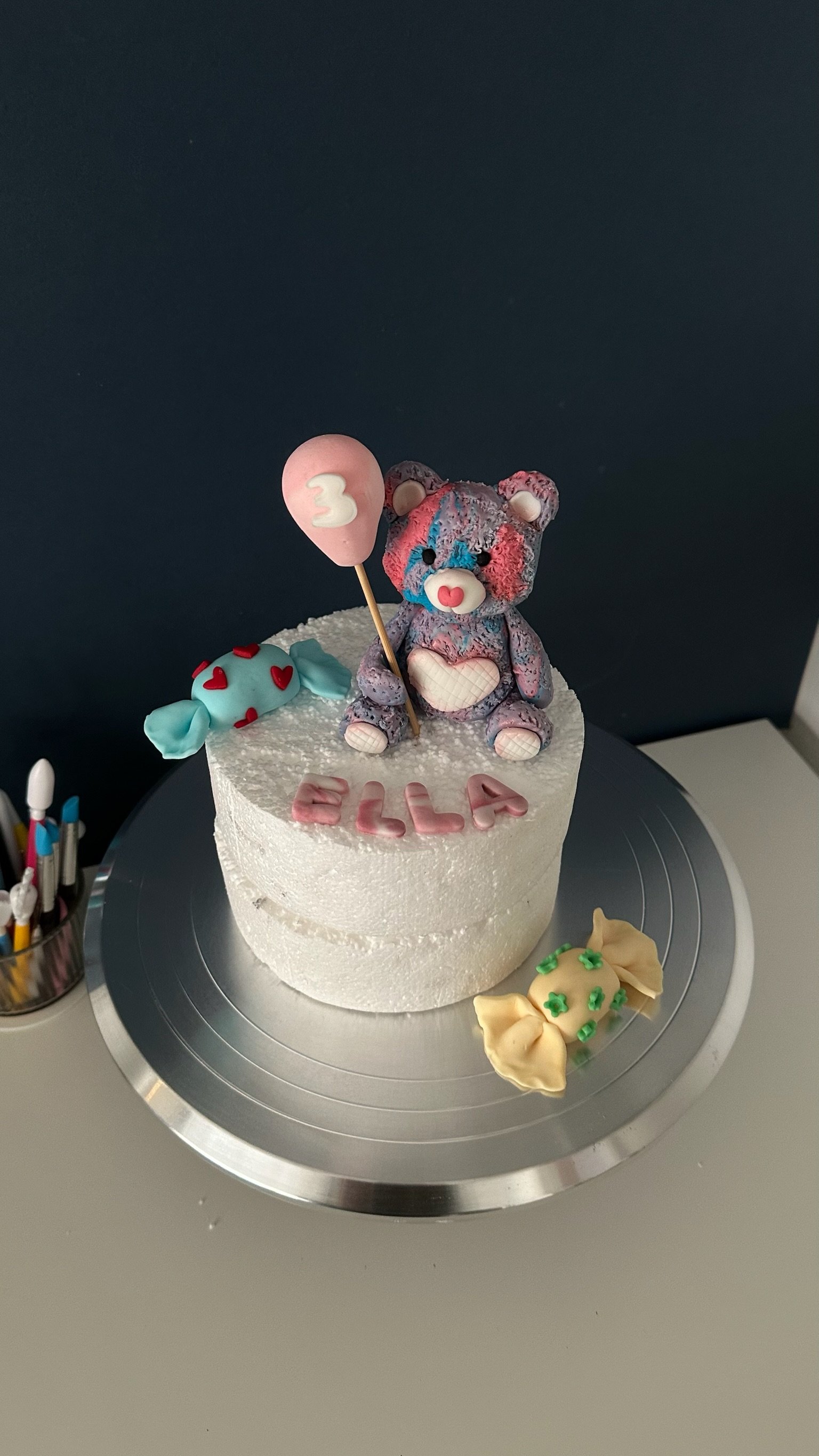 Custom Teddy Bear Cake Topper – Personalized Name, Age Balloon, Candies