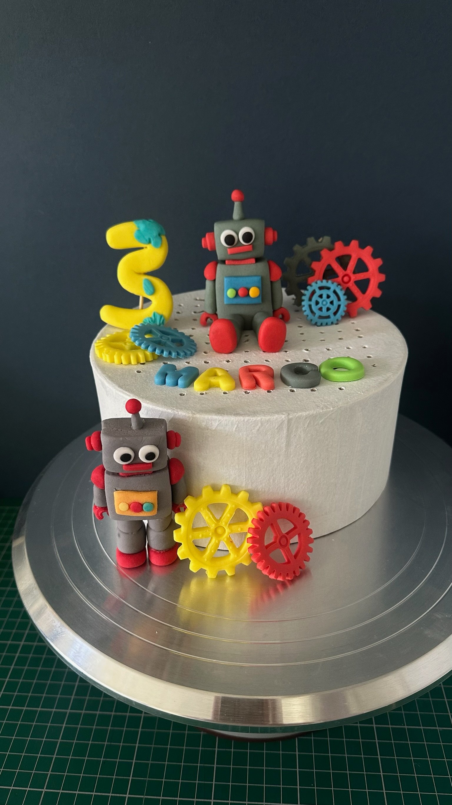 Custom Robot Fondant Cake Topper, Name & Age, Robot Theme Party Decoration