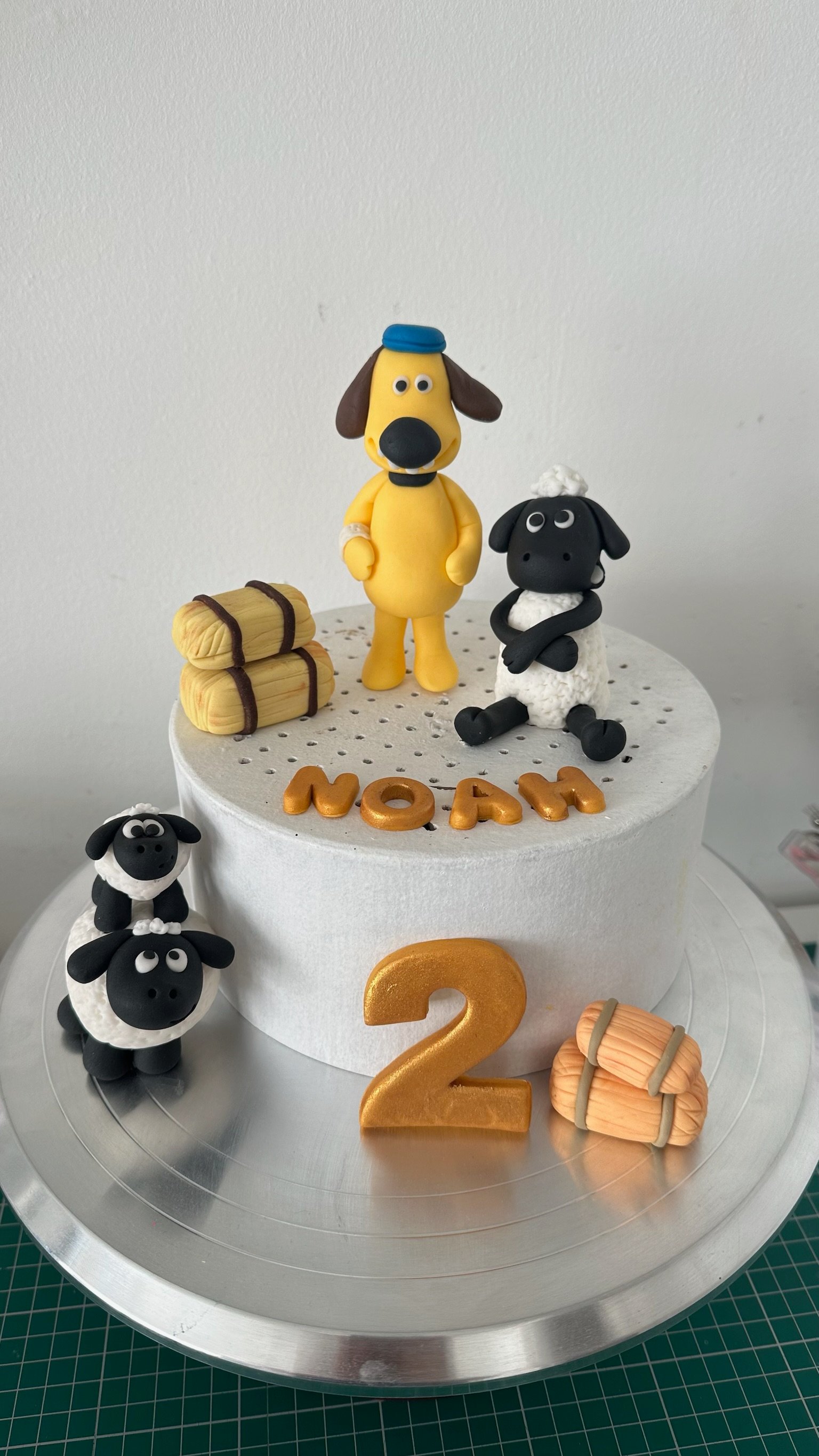 Handmade Farm Animal Cake Topper Set, Sheep, Dog, Hay Bales, Personalised Birthday Decorations
