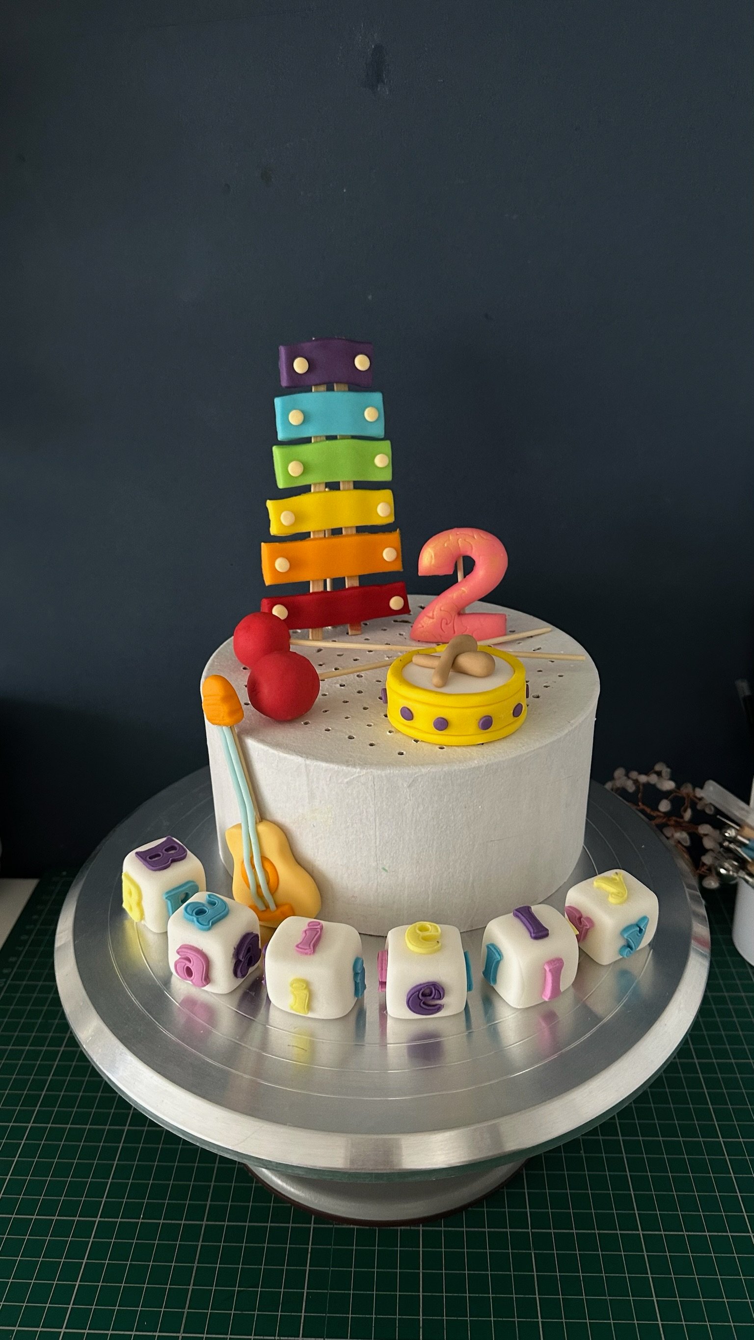 Handmade Music Fondant Cake Topper Set | Xylophone, Drum, Guitar Decorations