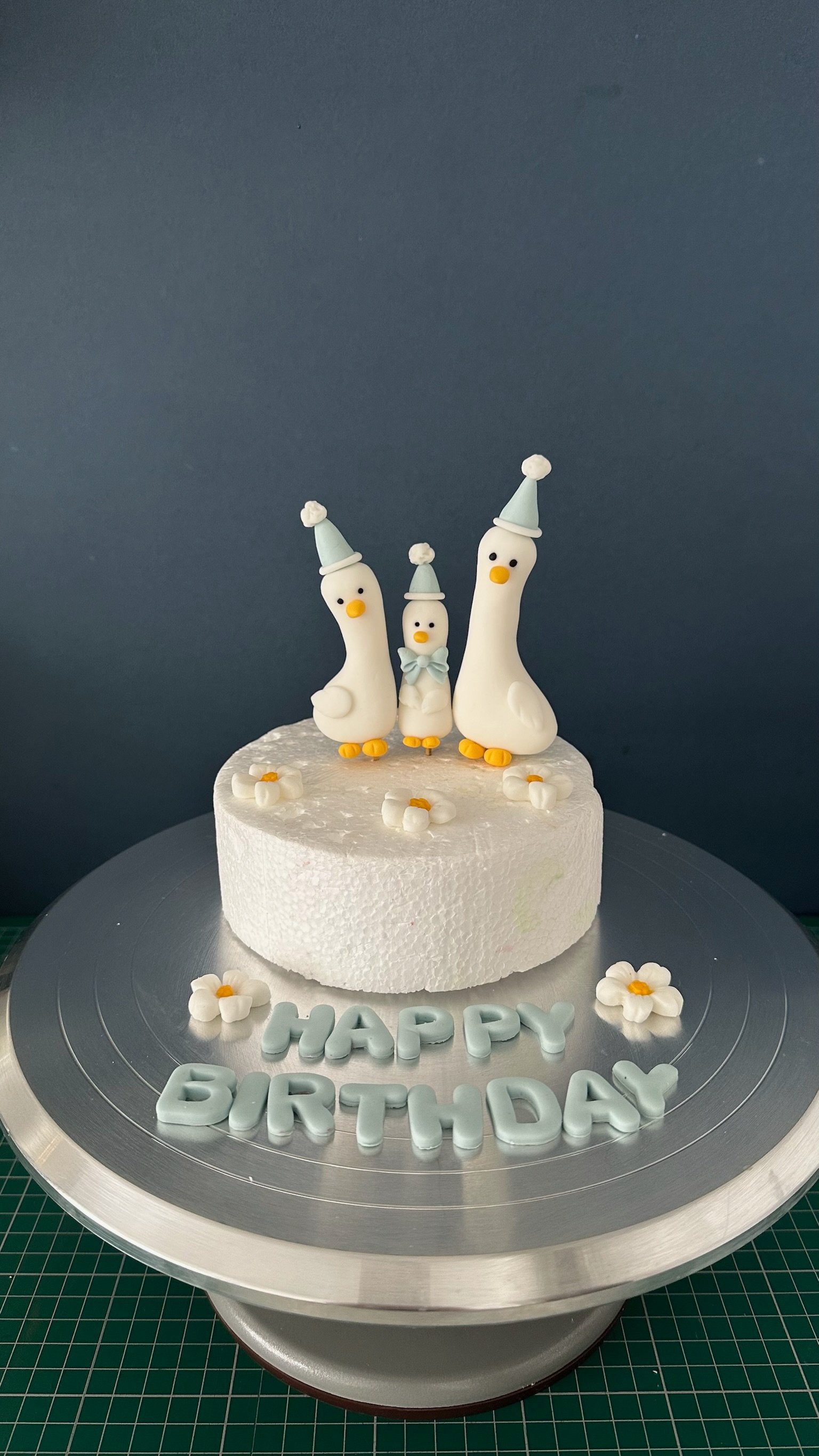 Handmade Goose Family Fondant Cake Topper, Farm Birthday Edible Decoration